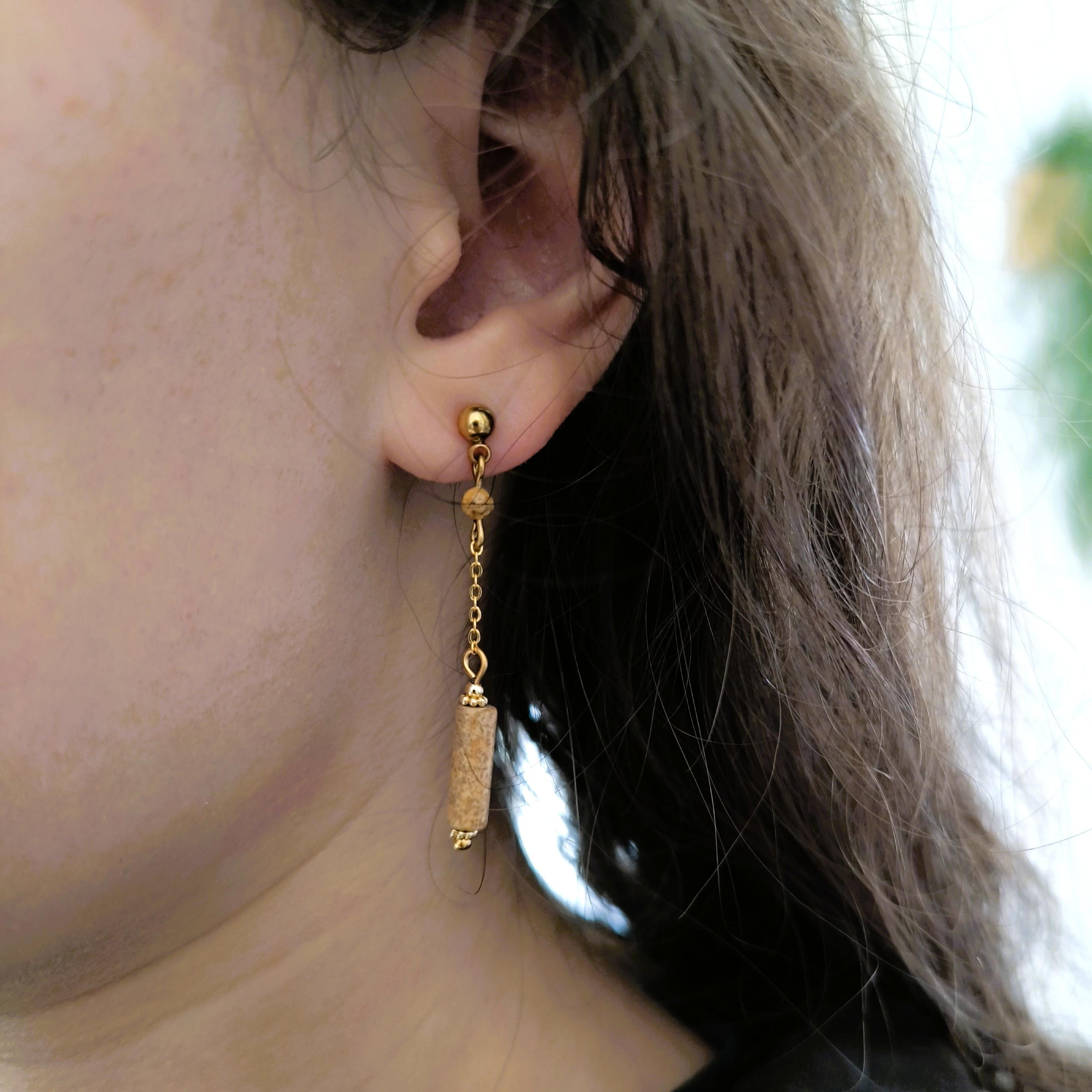 Elie, boucles d'oreilles chaîne dorée et jaspe paysage – photo 2