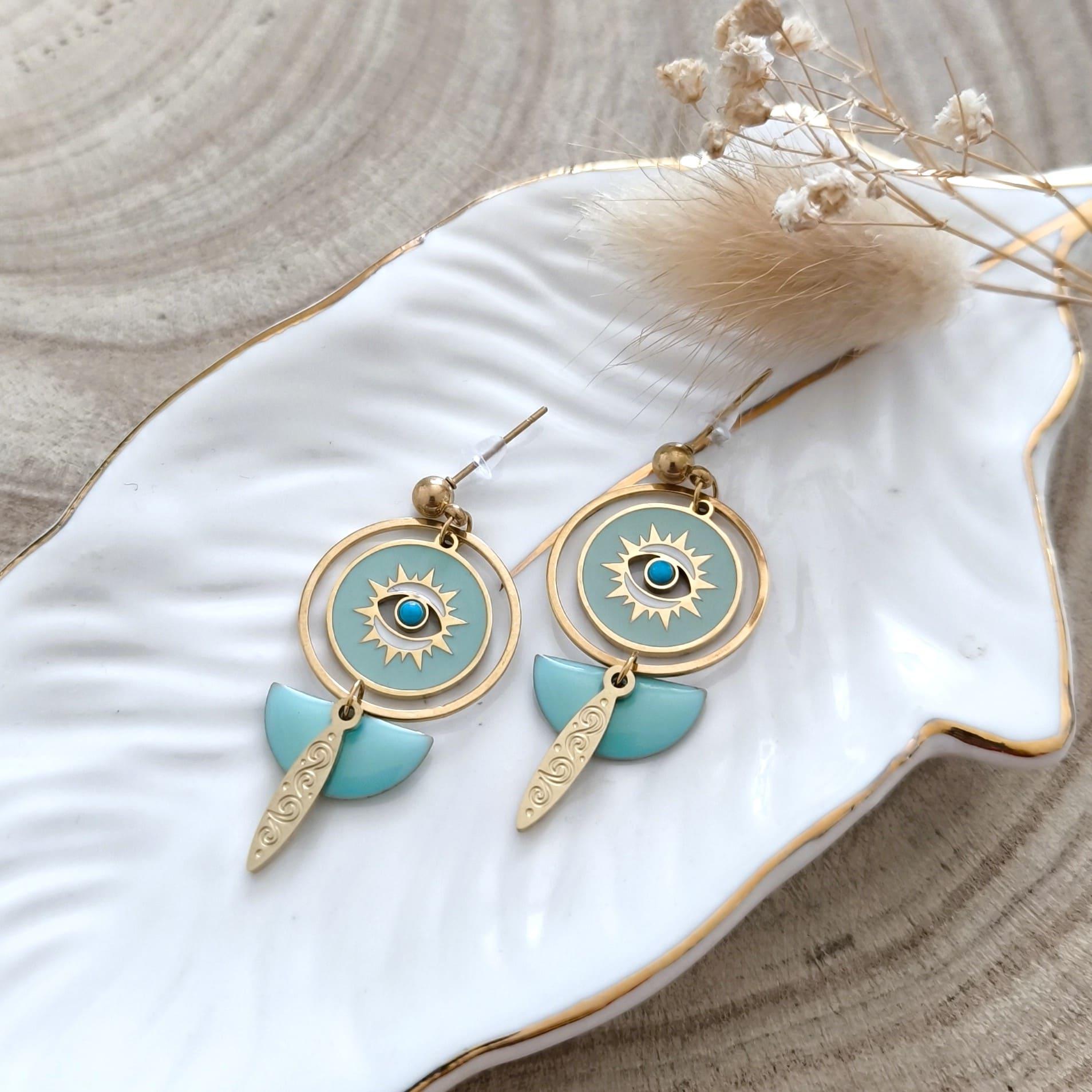 Théa, boucles d'oreilles articulées œil émaillé
