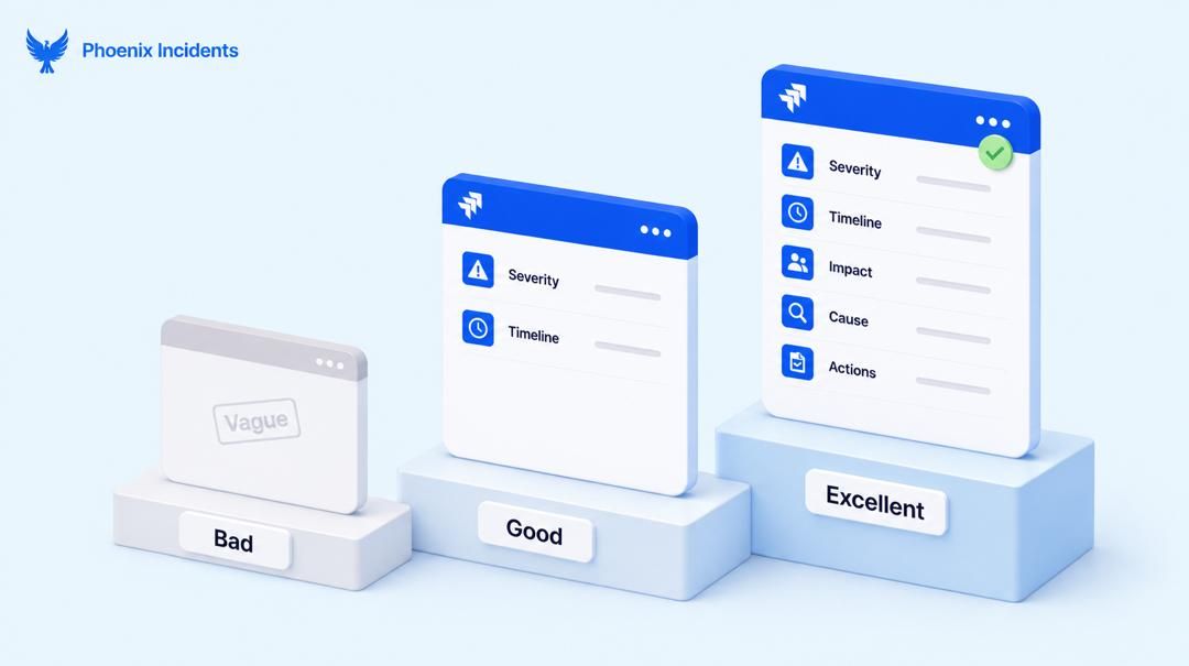 Comparison of bad, good and excellent incident reports.