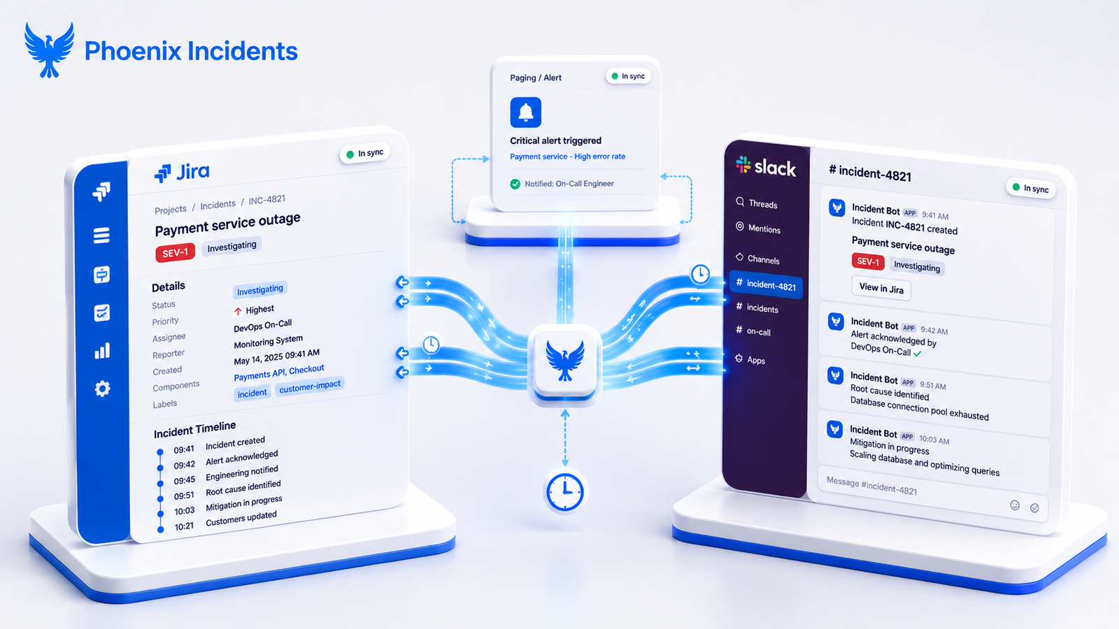  Jira incident management coordination syncing a Jira ticket, Slack channel, and paging automatically