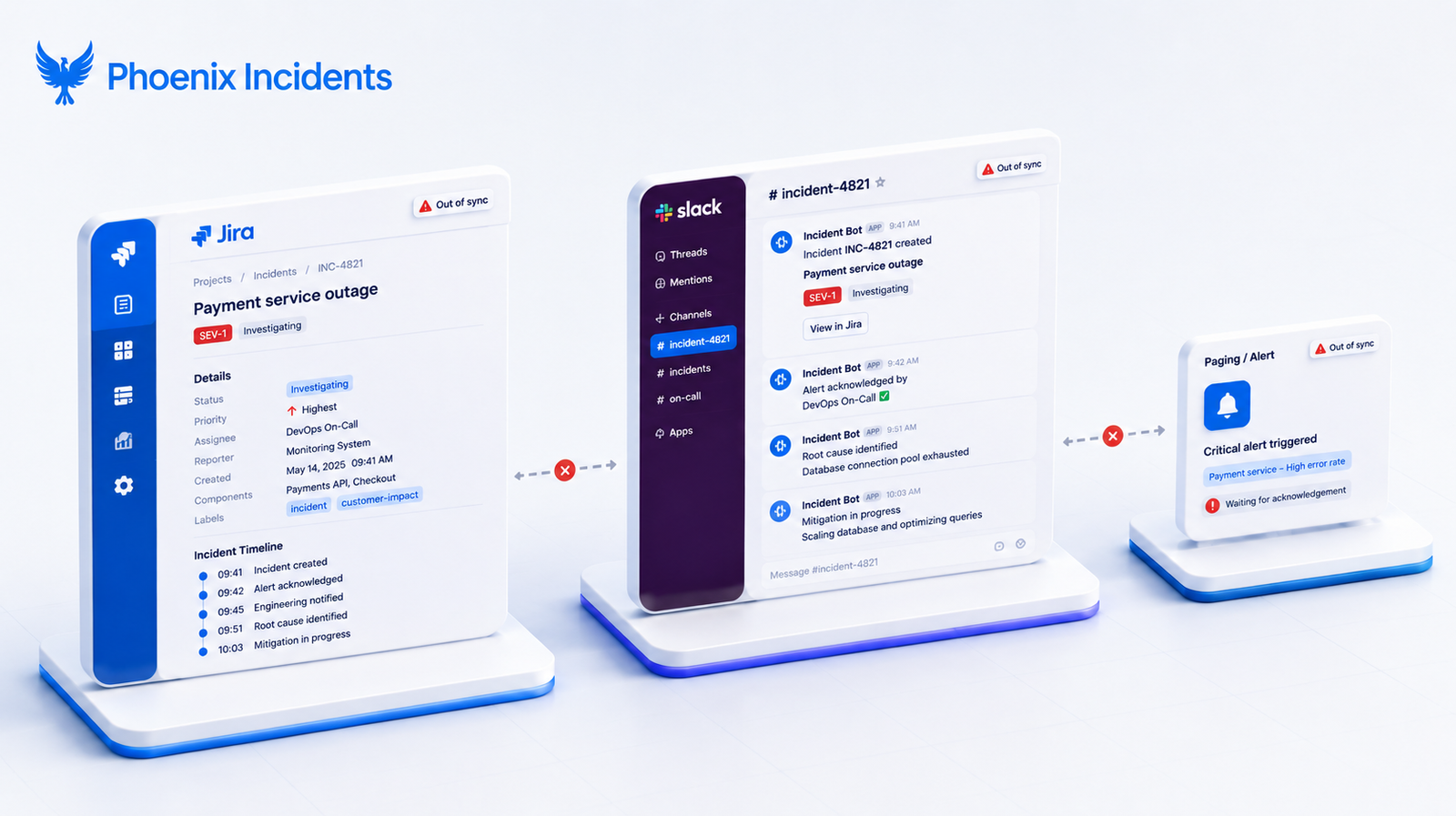  Jira incident management stack showing Jira, Slack, and paging tools disconnected and out of sync