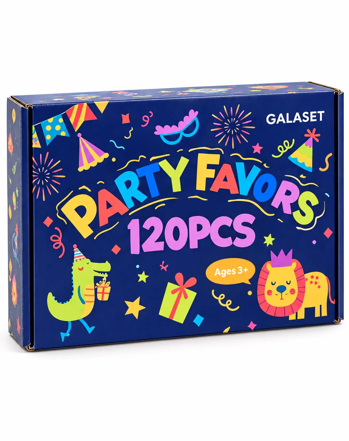 GALASET 120-piece party favor assortment in a navy box