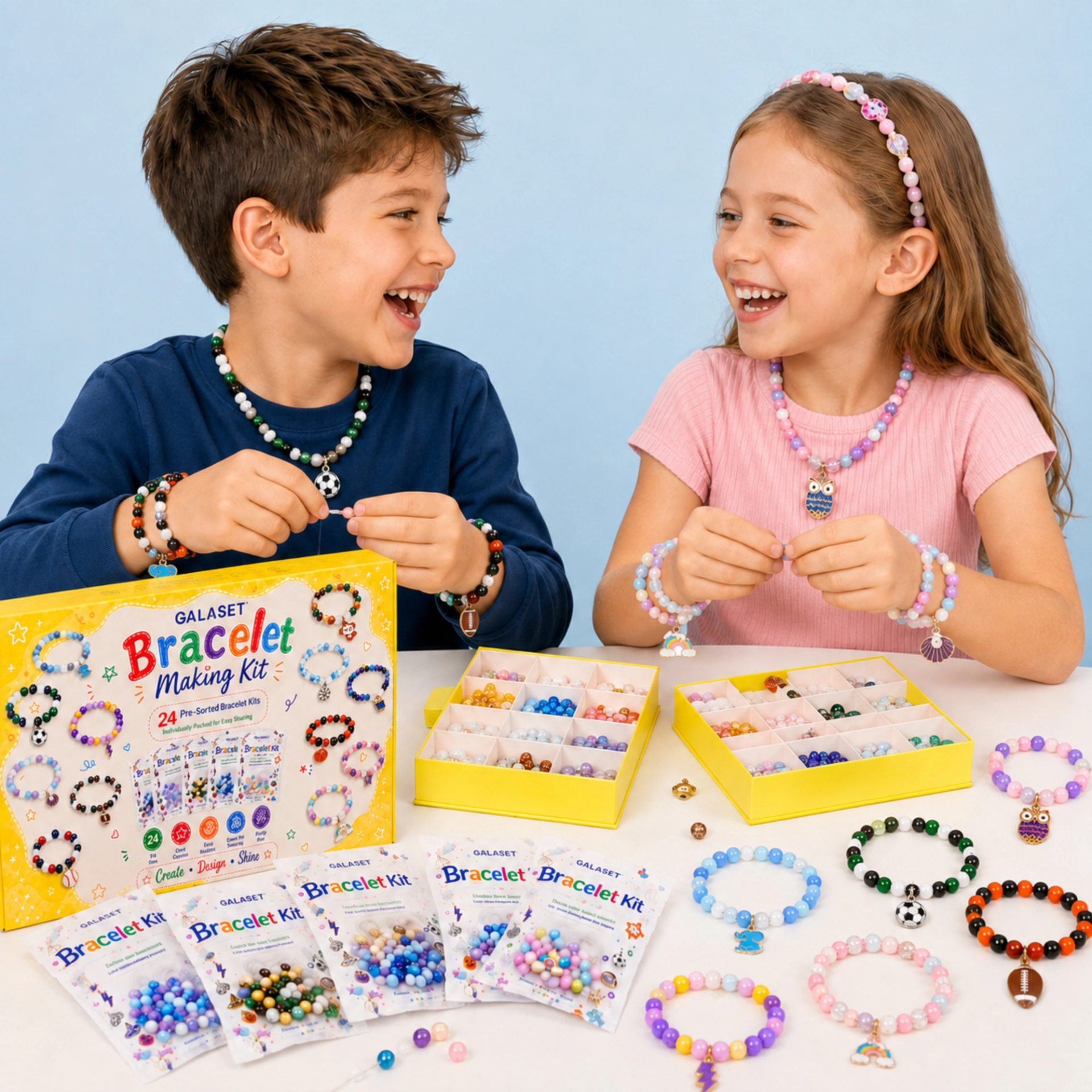 Friends enjoying a GALASET bracelet-making moment