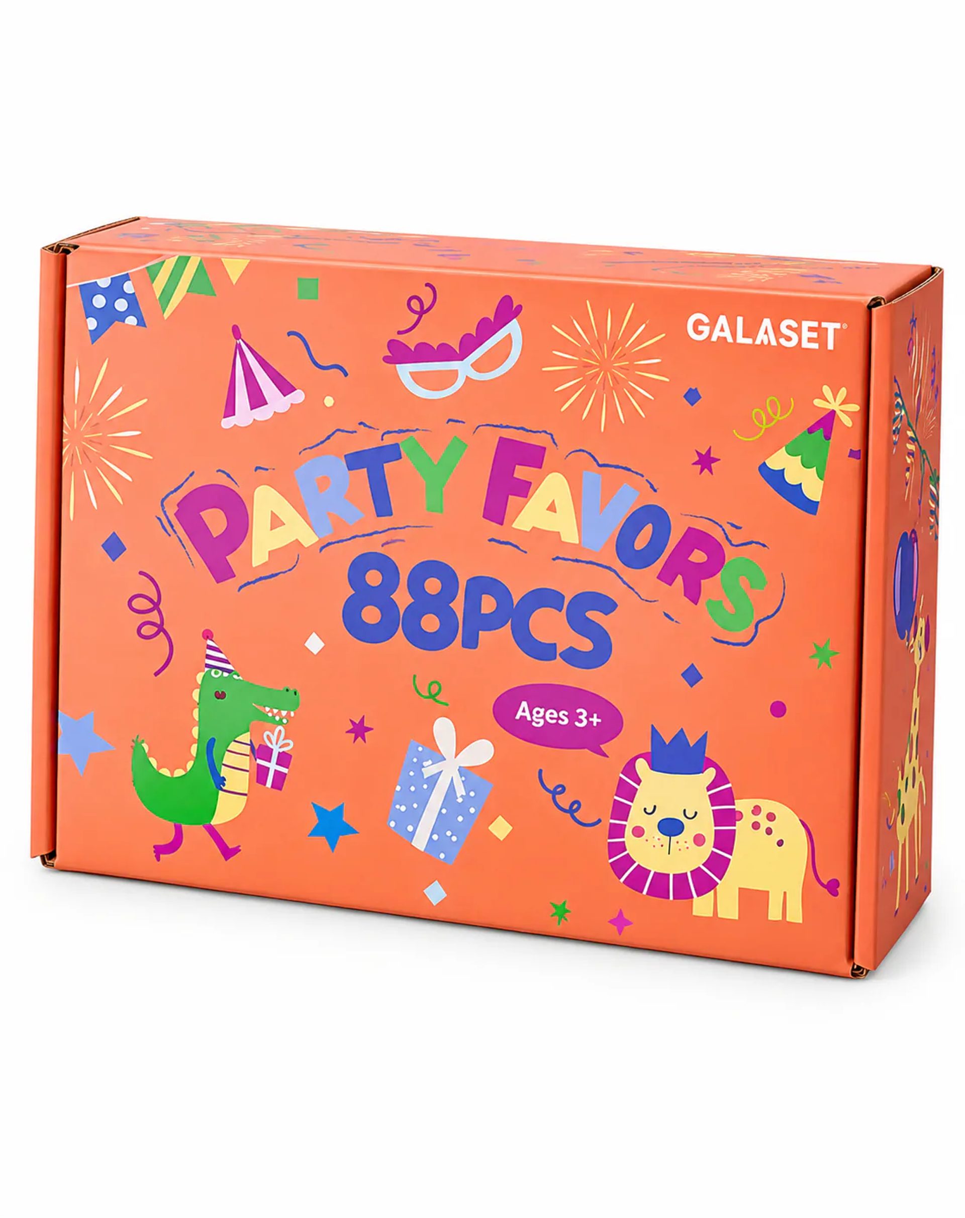 GALASET 88-piece party favors set in a coral box