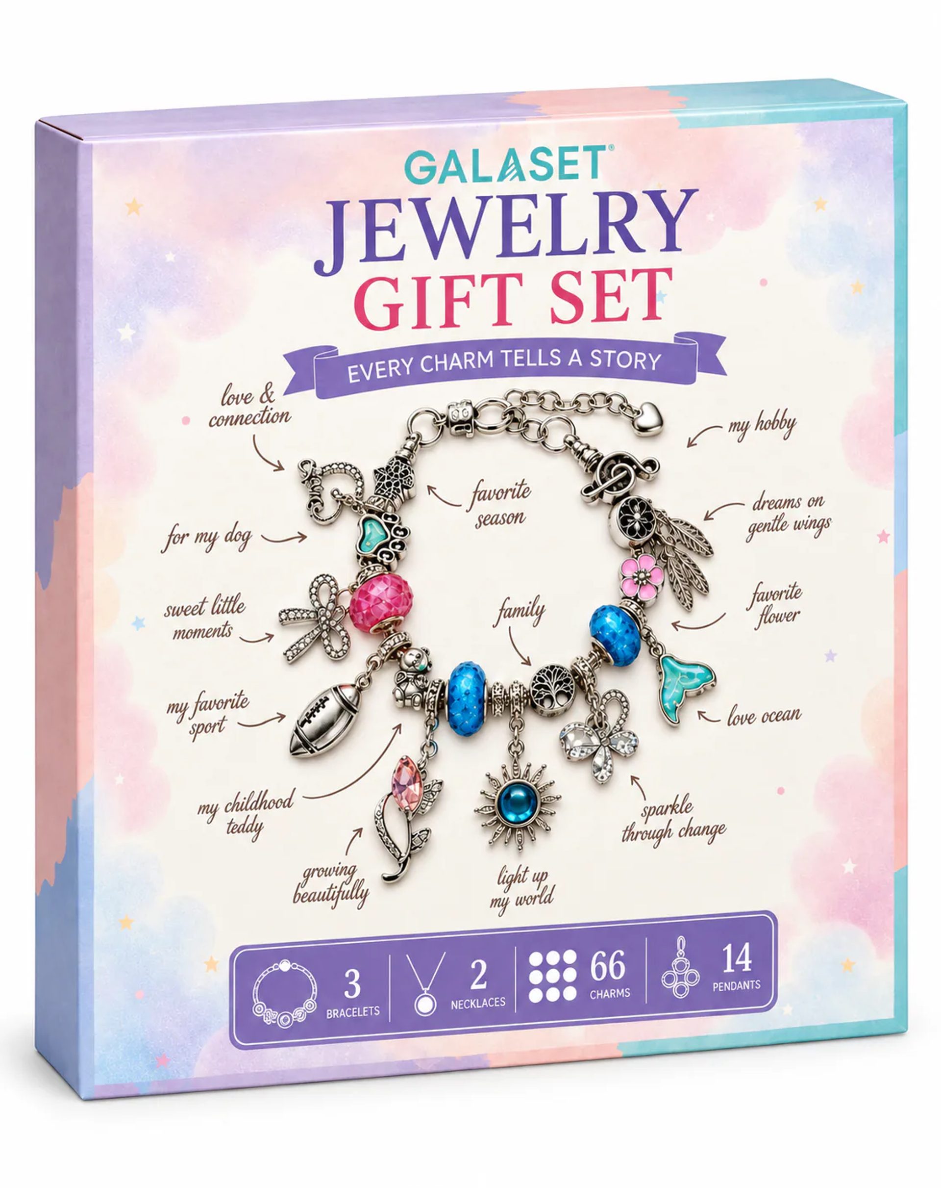 GALASET jewelry gift set with necklaces, charms, and bracelet beads