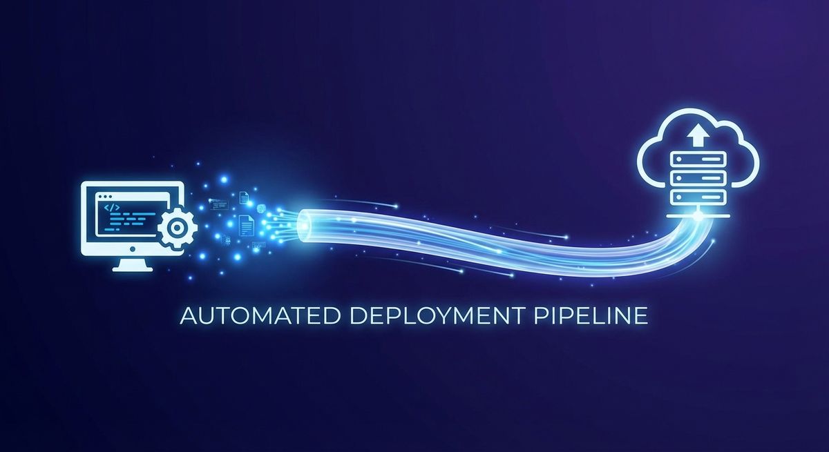 A glowing fiber-optic cable representing a direct, simple deployment path from developer to server.