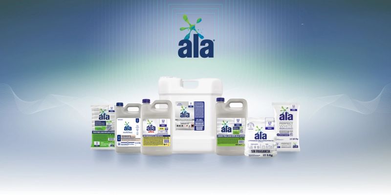 Logo for ala with a green and blue paint splash design above dark blue lowercase letters.