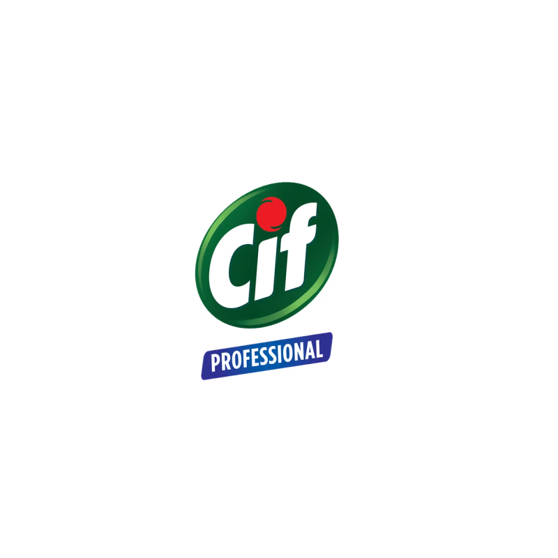 Cif Professional logo: 'Cif' in white with a red dot on the 'i' on a green oval, and 'PROFESSIONAL' in white on a blue bar below.