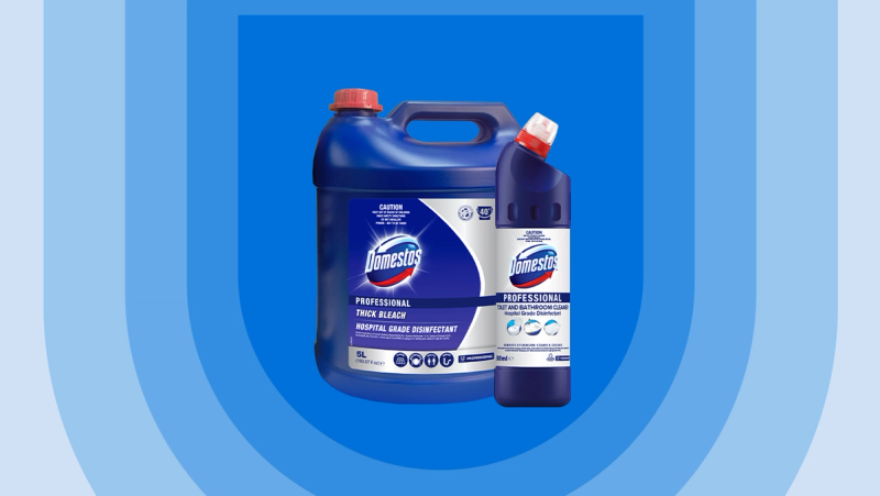 two bottles of domestos professional thick bleach