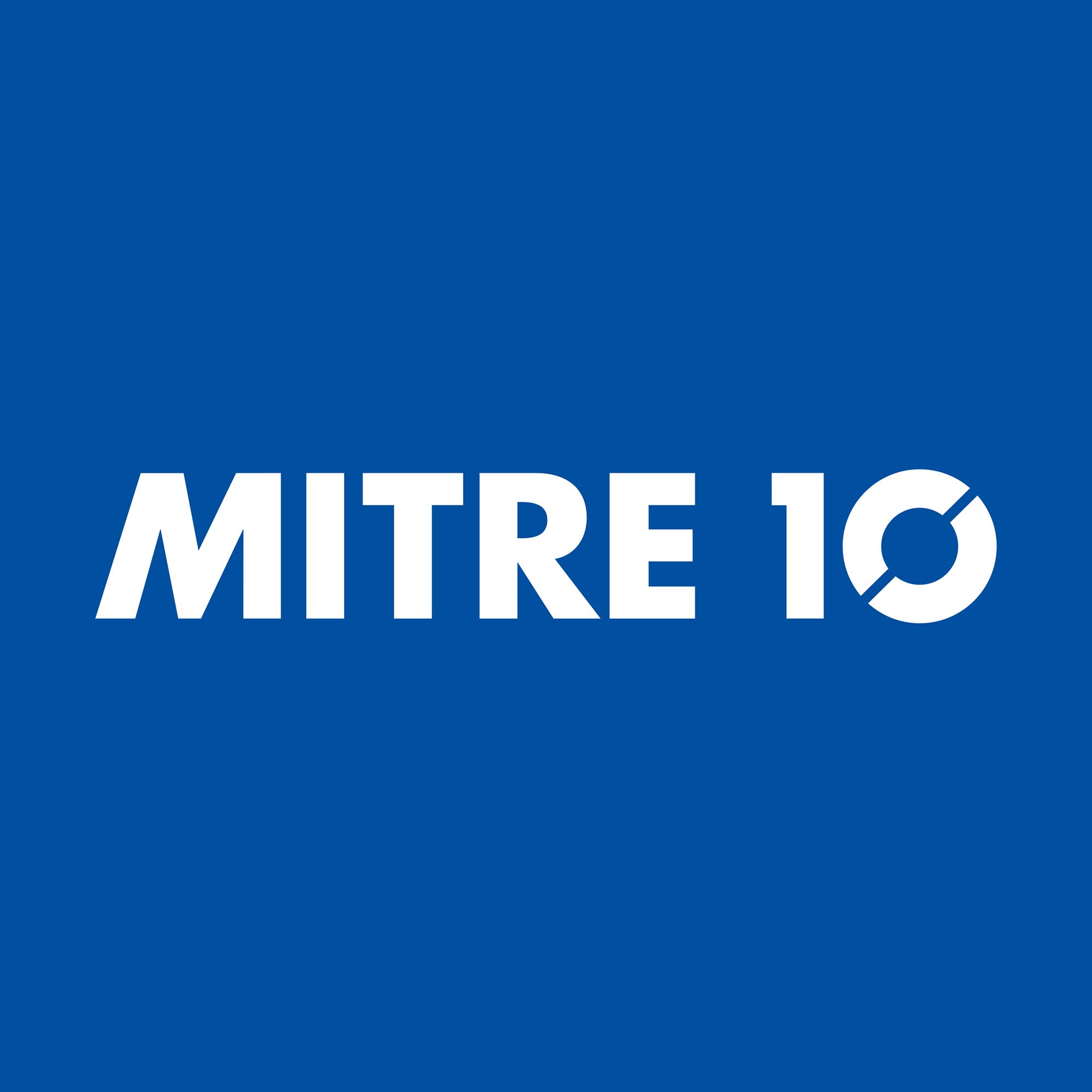 The Mitre 10 brand logo on a blue background.