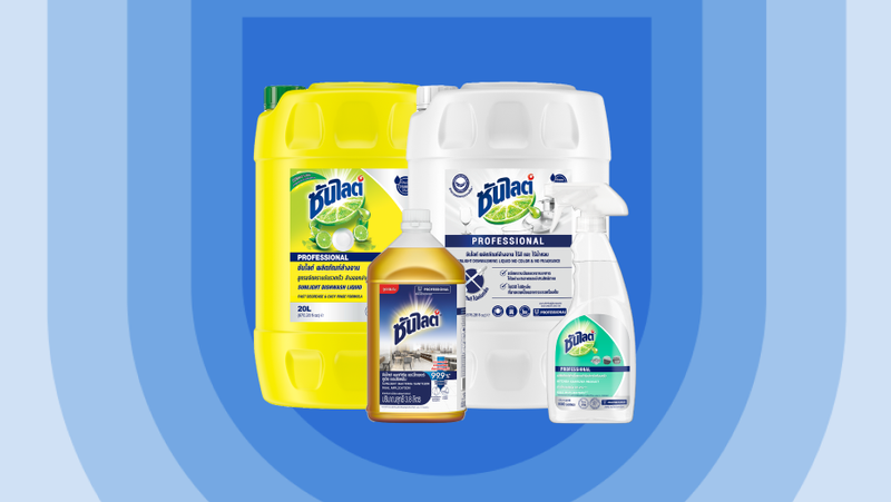 A range of Sunlight products displayed against an illustrated blue shield background.