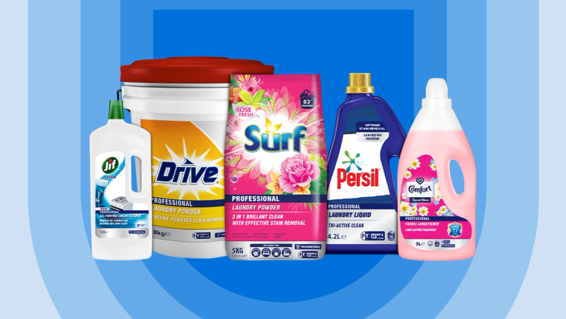 a group of laundry products including surf drive and persil
