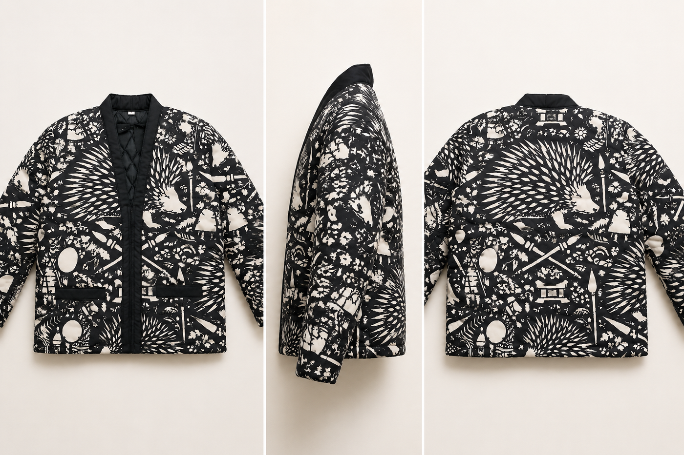 The BATA Kimono. Wide sleeves, shawl collar and open construction.