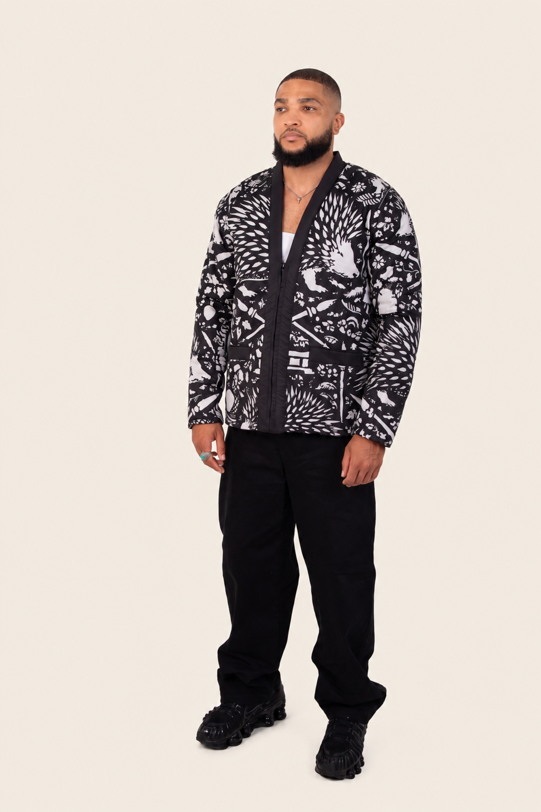 Model wearing BOW Bata Kimono Jacket