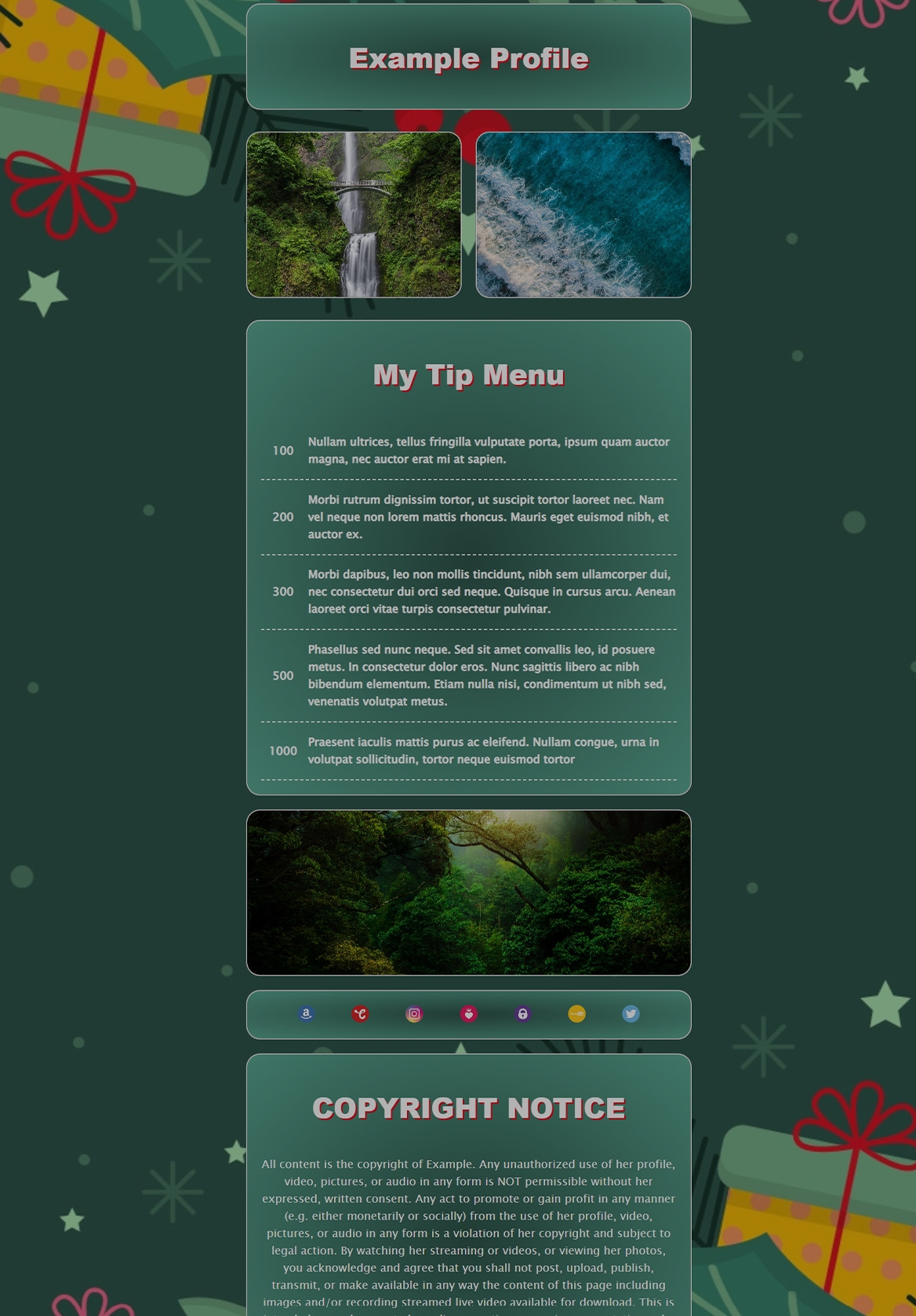 Christmas Festive Treat theme with green background and presents