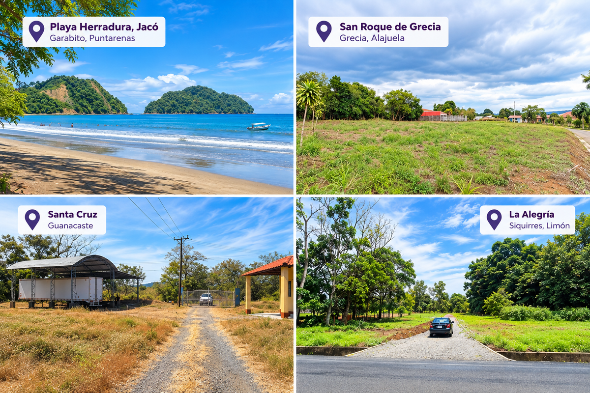 Lotes en venta en Costa Rica en Playa Herradura, San Roque de Grecia, Santa Cruz de Guanacaste y Siquirres de Limón