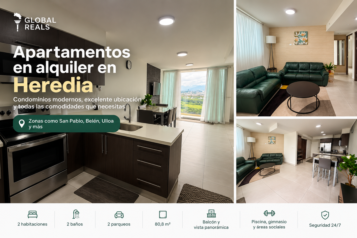 Apartamento en alquiler en Condominio Altamira, San Pablo de Heredia, con 2 habitaciones, 2 baños, 2 parqueos y áreas sociales