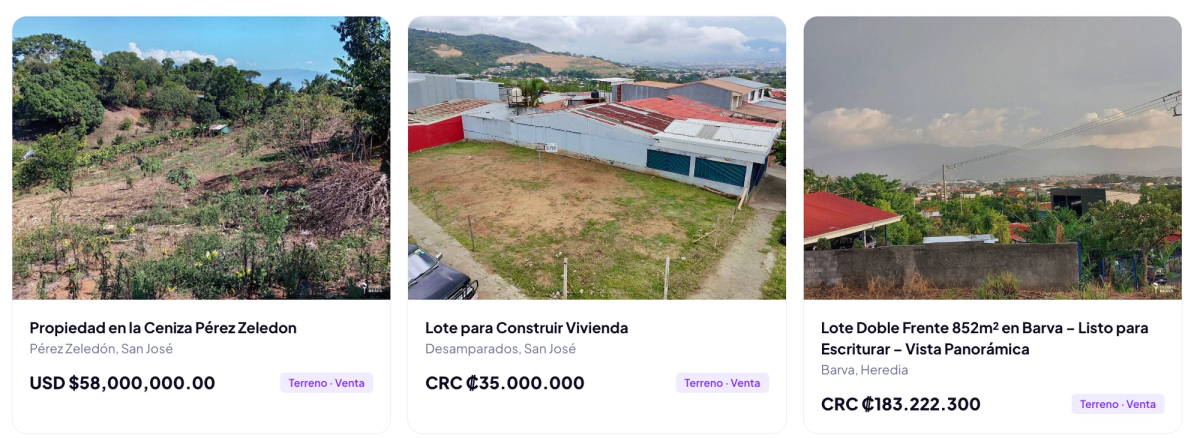 Terrenos en venta en Pérez Zeledón, Desamparados y Barva de Heredia, publicados en Global Reals Costa Rica
