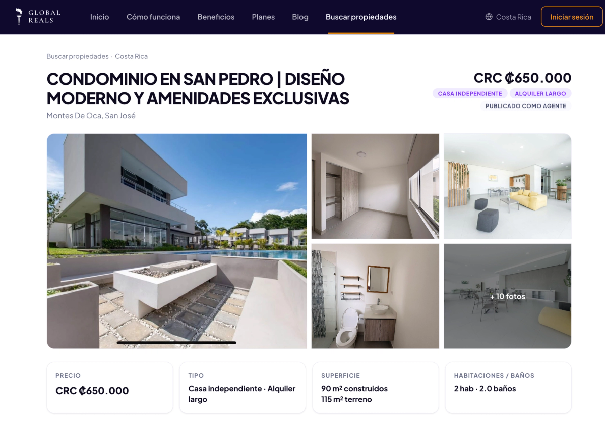 Así se presentan las propiedades en Global Reals