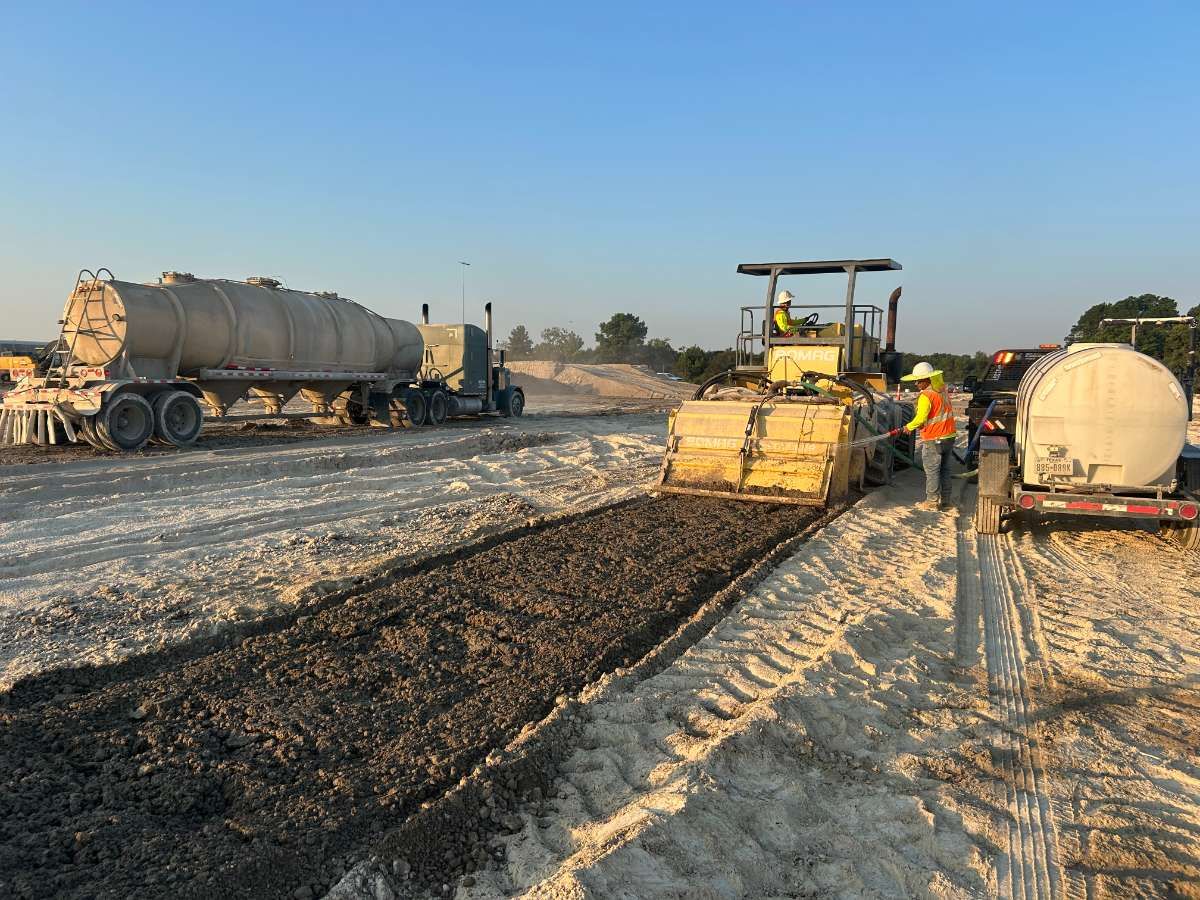 AAA Paving lime soil stabilization and base reclaimer at work on a Texas commercial site