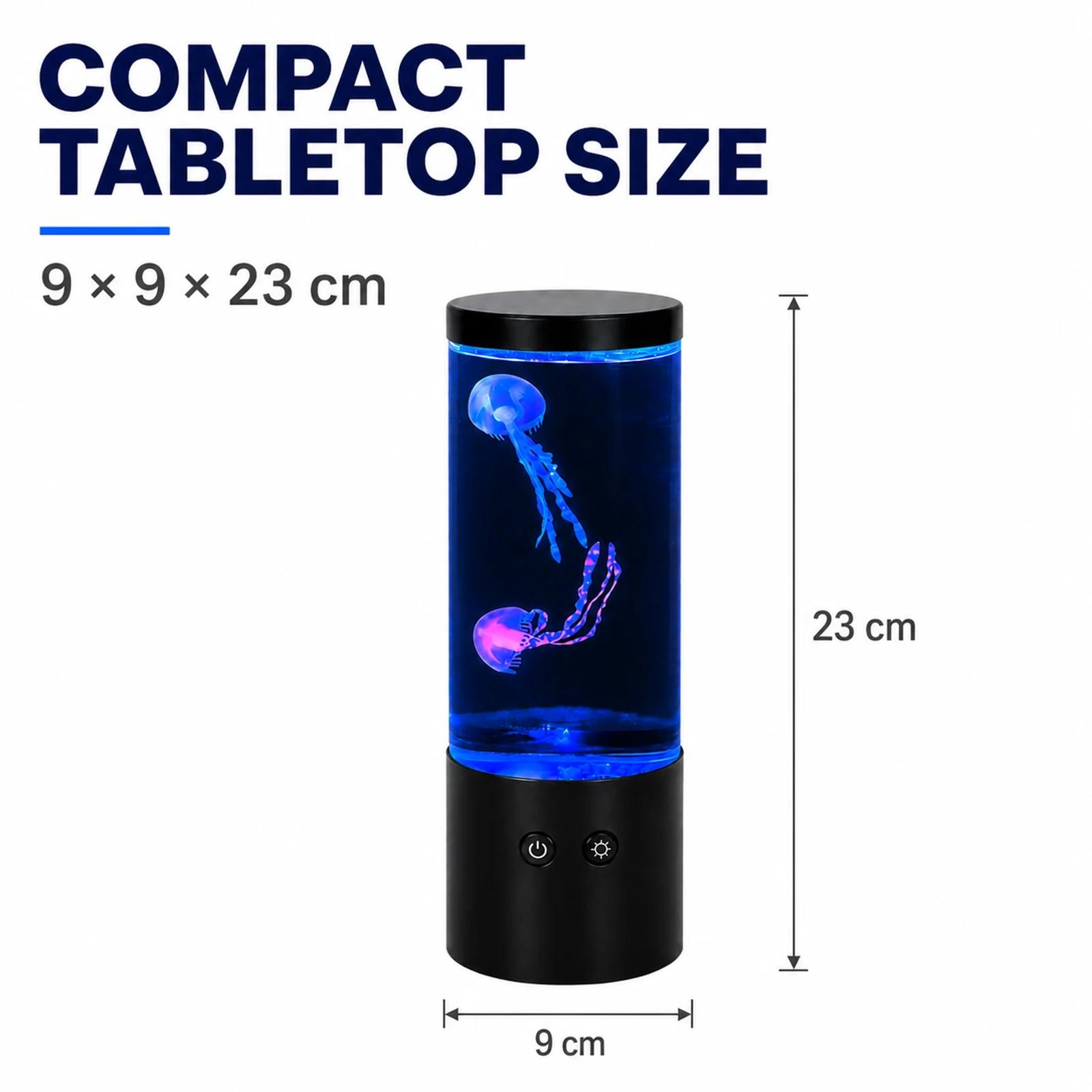 MX-5013S jellyfish lamp size guide showing 9 x 9 x 23 cm