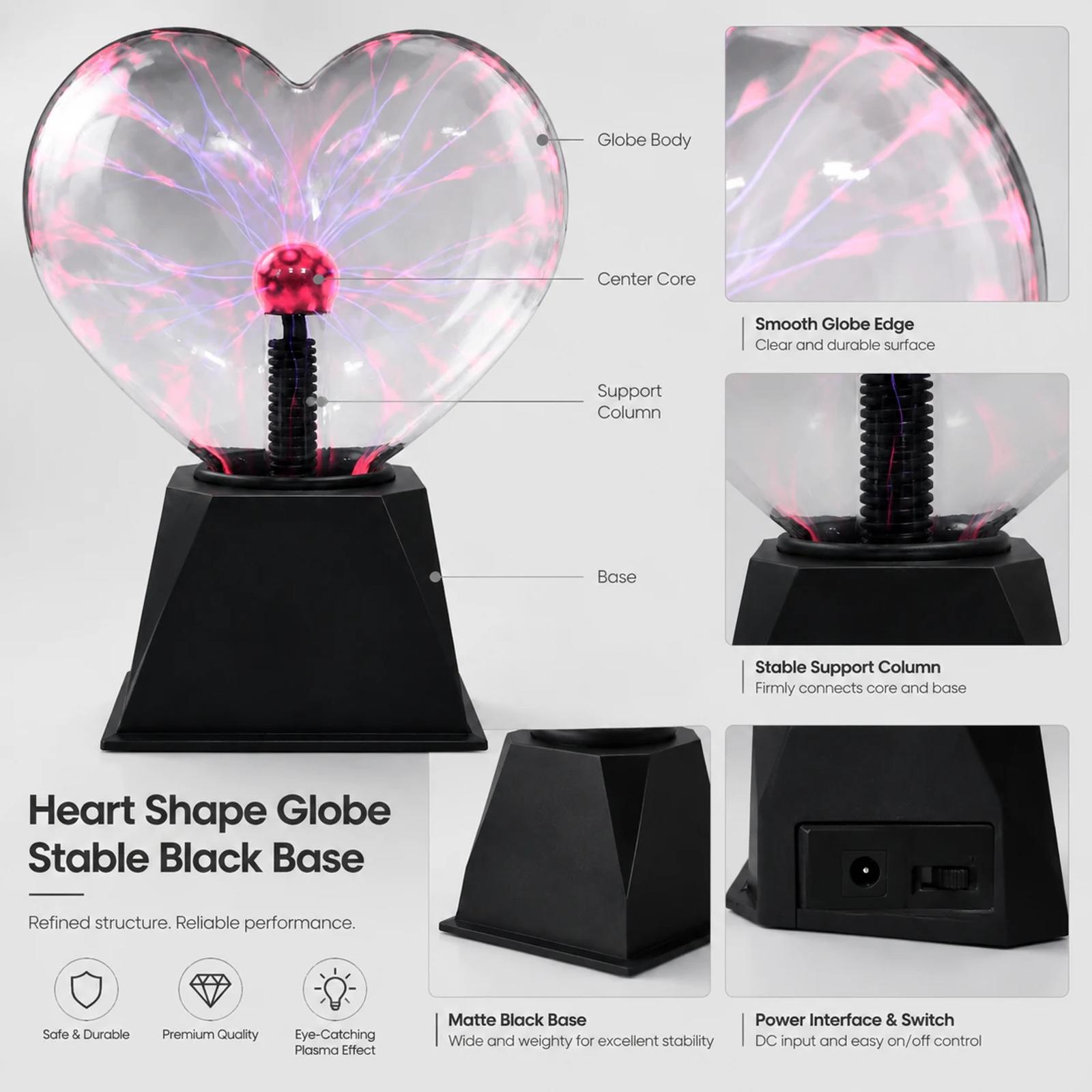 MX-7014B heart plasma light structure detail with transparent heart globe and stable black base
