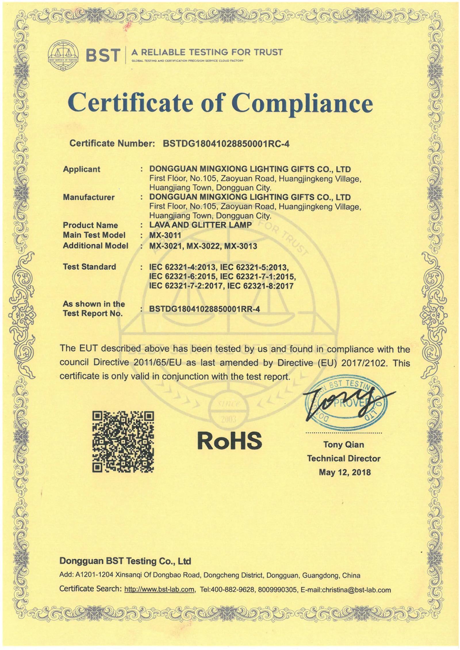 MX-3011 Decorative Light RoHS certificate preview