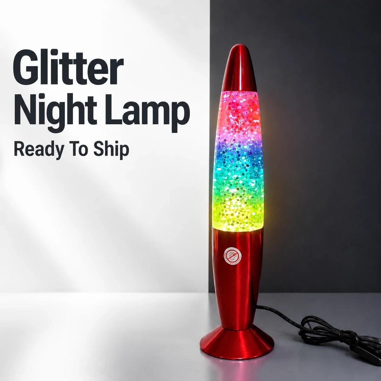 MX-3013C glitter lava-style decorative lamp showing multicolor flowing glitter light effect