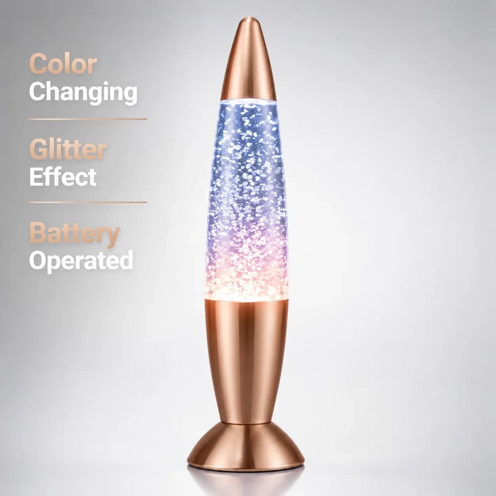 MX-3017 LED glitter night light with color changing sparkle effect and copper tone body