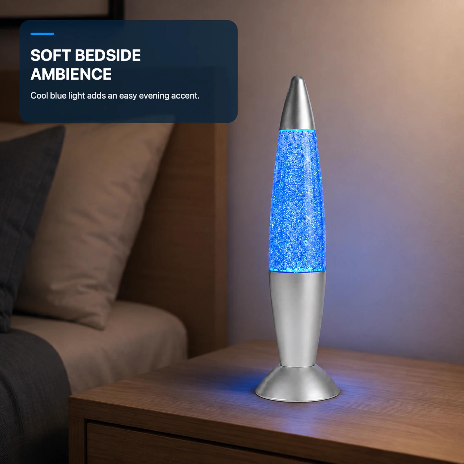 MX-3107 LED glitter lamp creating blue bedside ambience