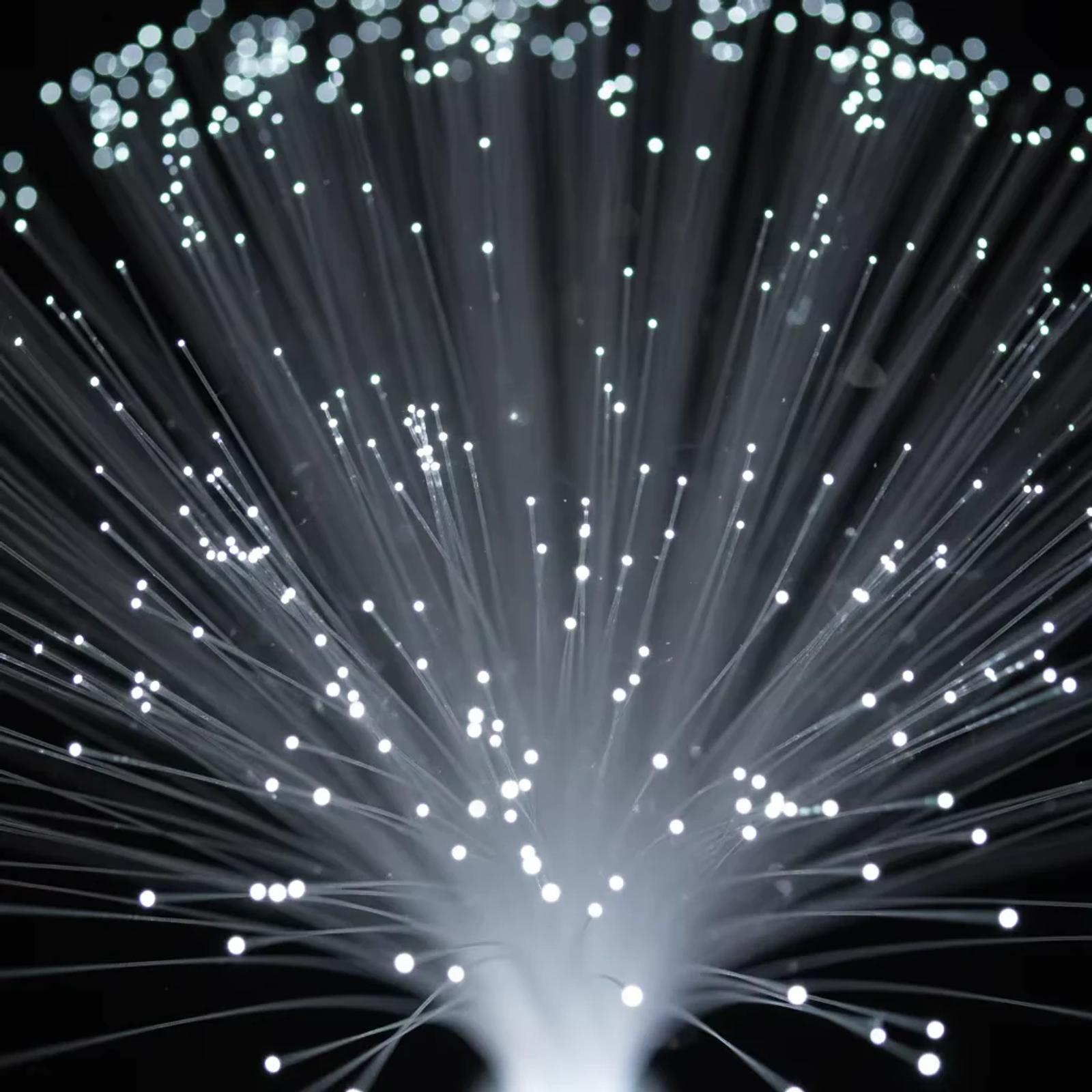 Close-up of MX-1011 color changing fiber optic light strands with sparkling points