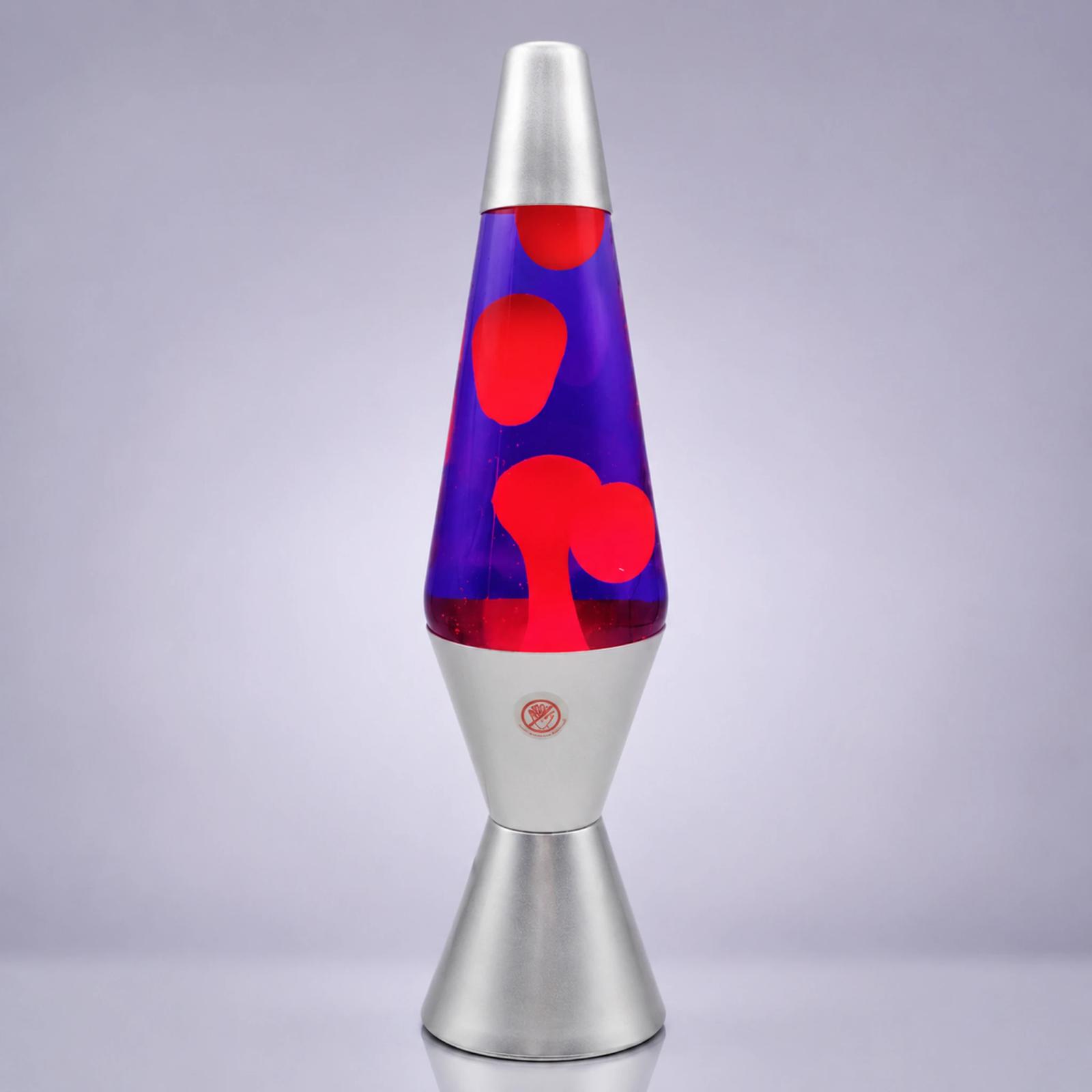 Front view of MX-3027 silver metal lava lamp with blue liquid and red wax