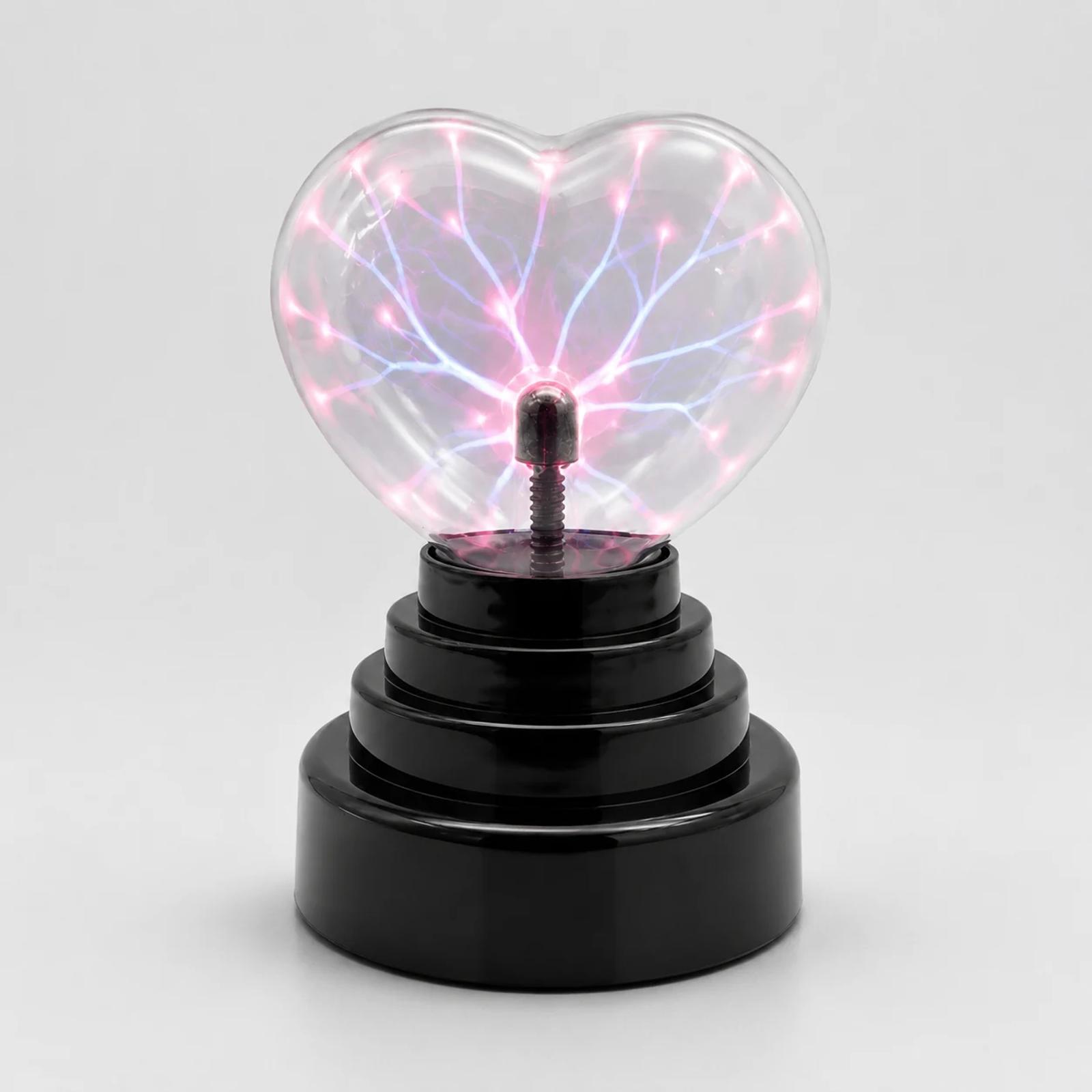 MX-7032 heart shaped glass plasma lamp shown from the front with black base