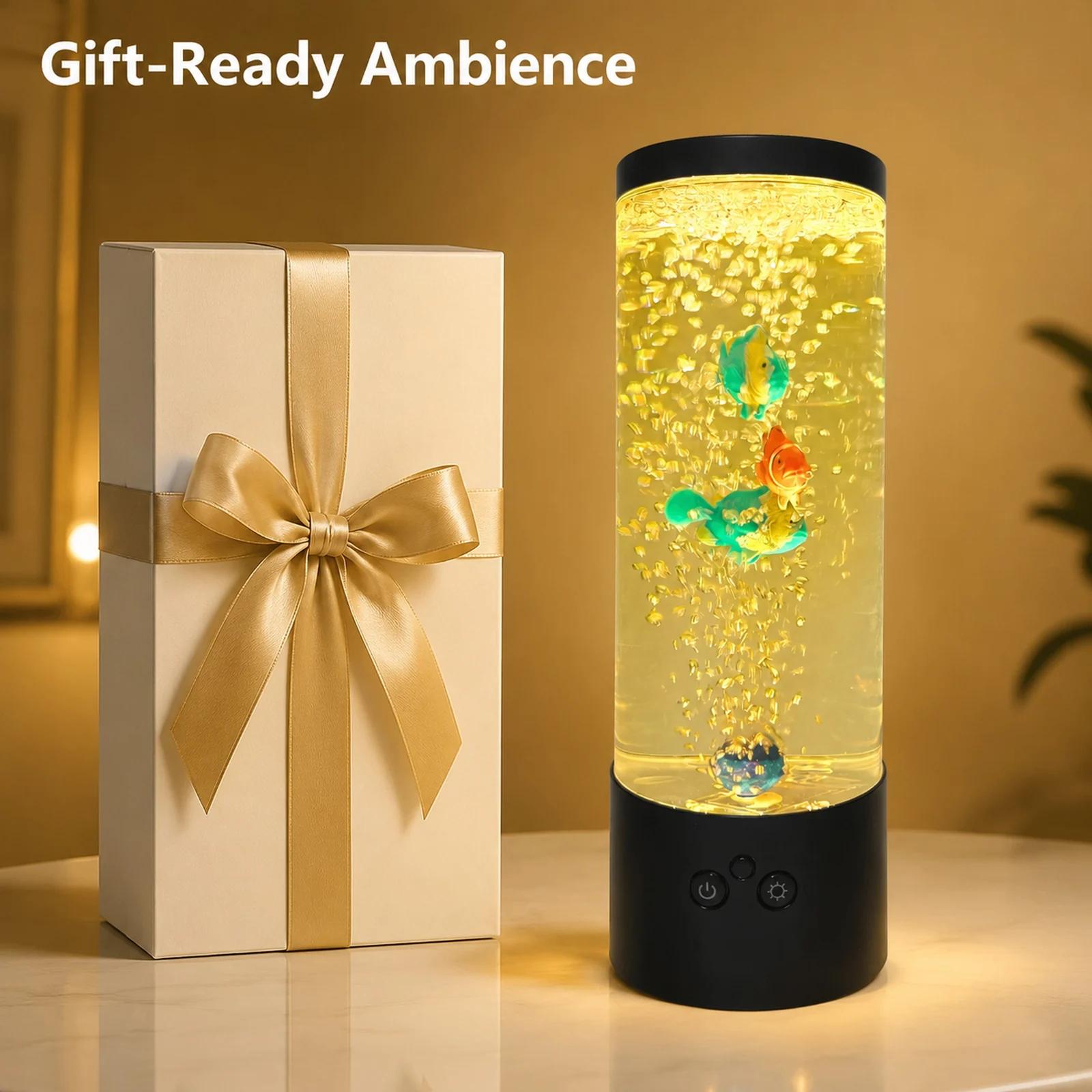 MX-5014B bubble fish water column lamp displayed in a bedroom gift decor scene