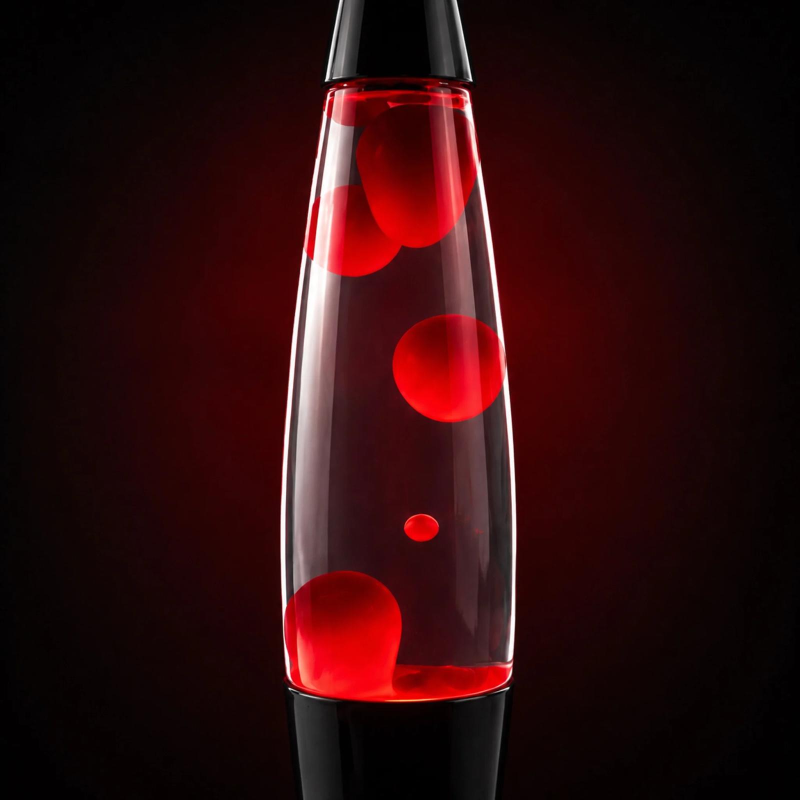 Close-up of red flowing wax inside the transparent MX-3061 lava lamp chamber