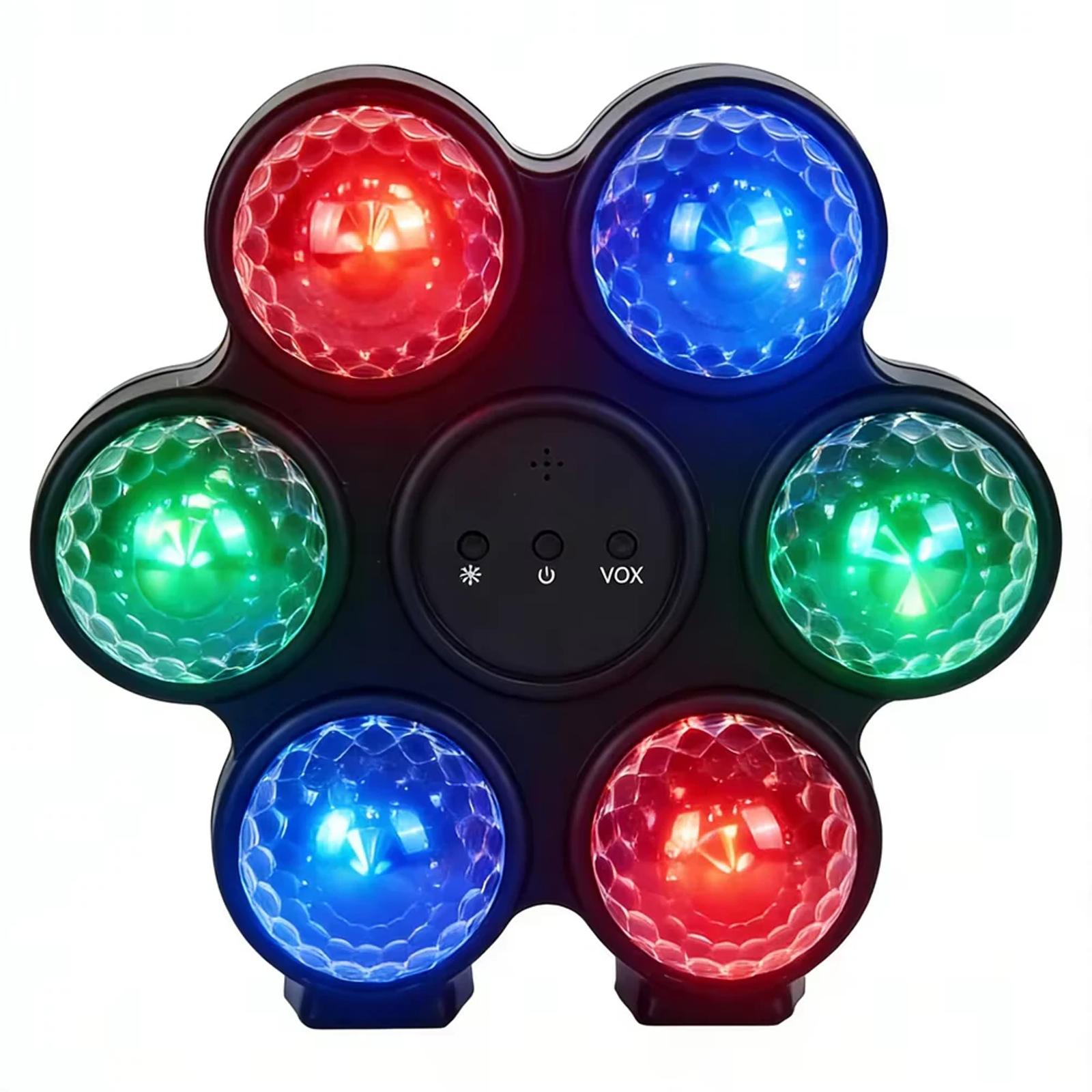 MX-6050 hexagon RGB LED disco party light with six color lenses and VOX sound activation