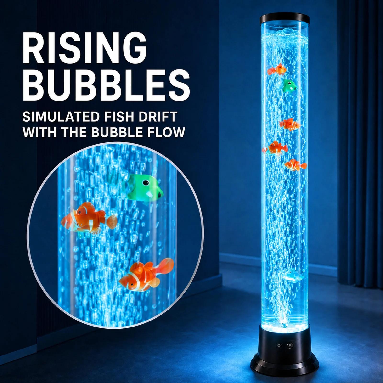 MX-8083 water-column lamp showing rising bubbles and simulated fish drifting in the flow