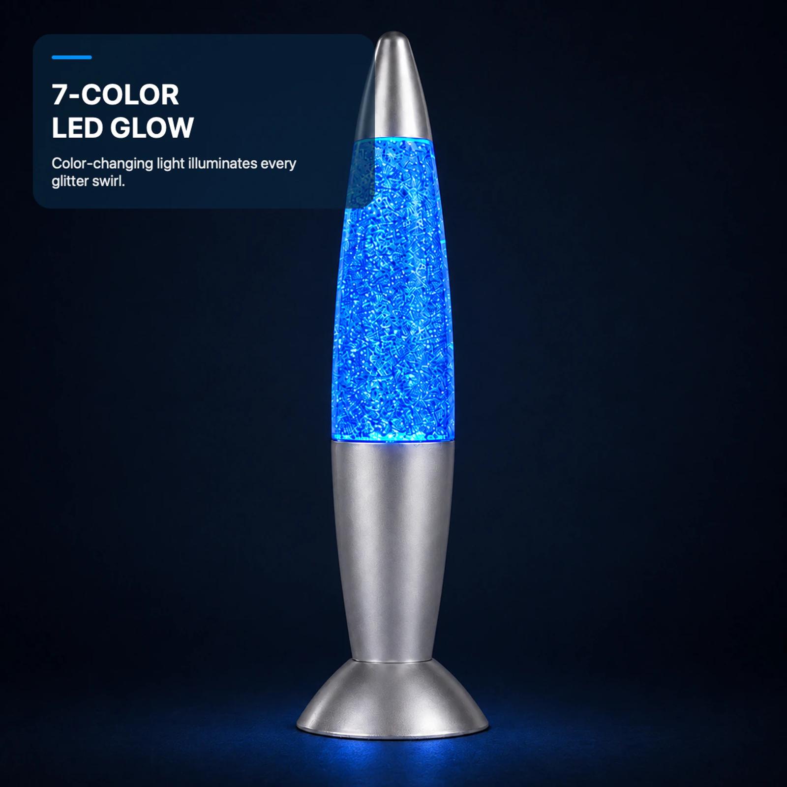 MX-3107 color-changing glitter lamp showing seven-color LED glow