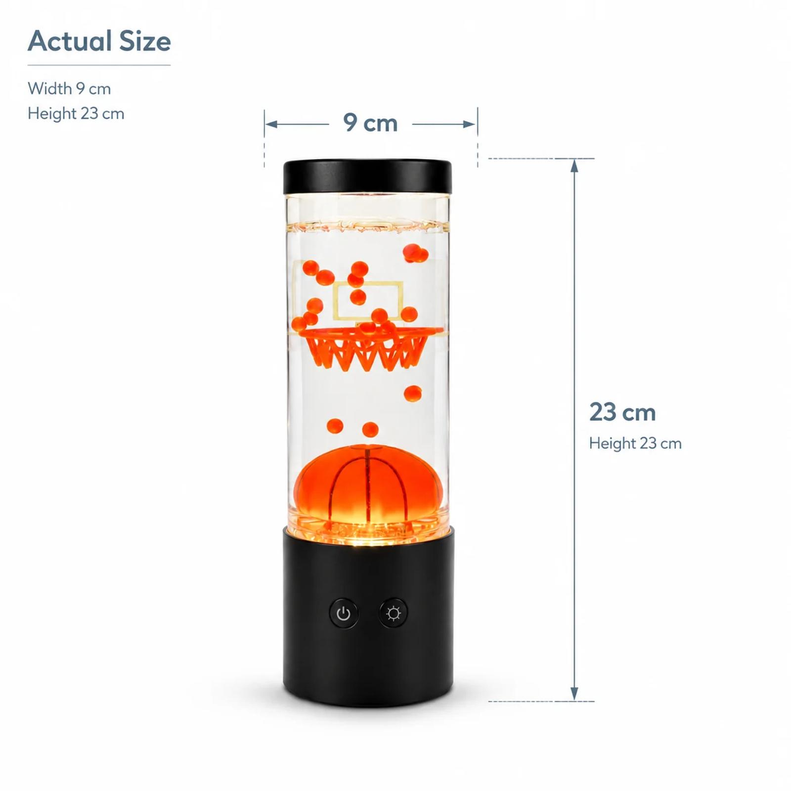 MX-2025B basketball night light size reference showing 9 by 23 cm compact body