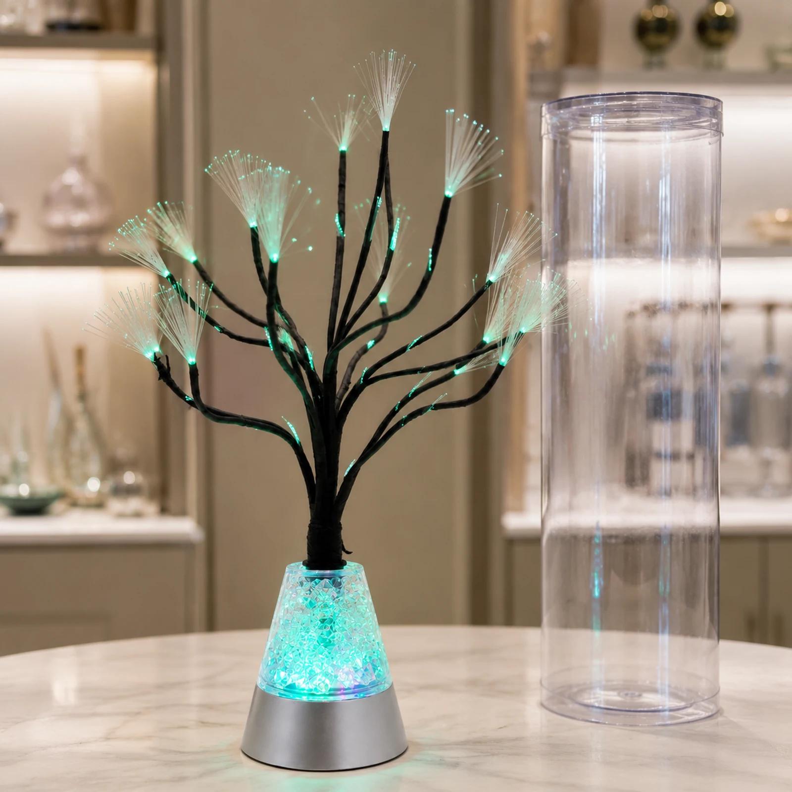MX-1017 fiber optic tree lamp displayed beside its clear PVC tube packaging