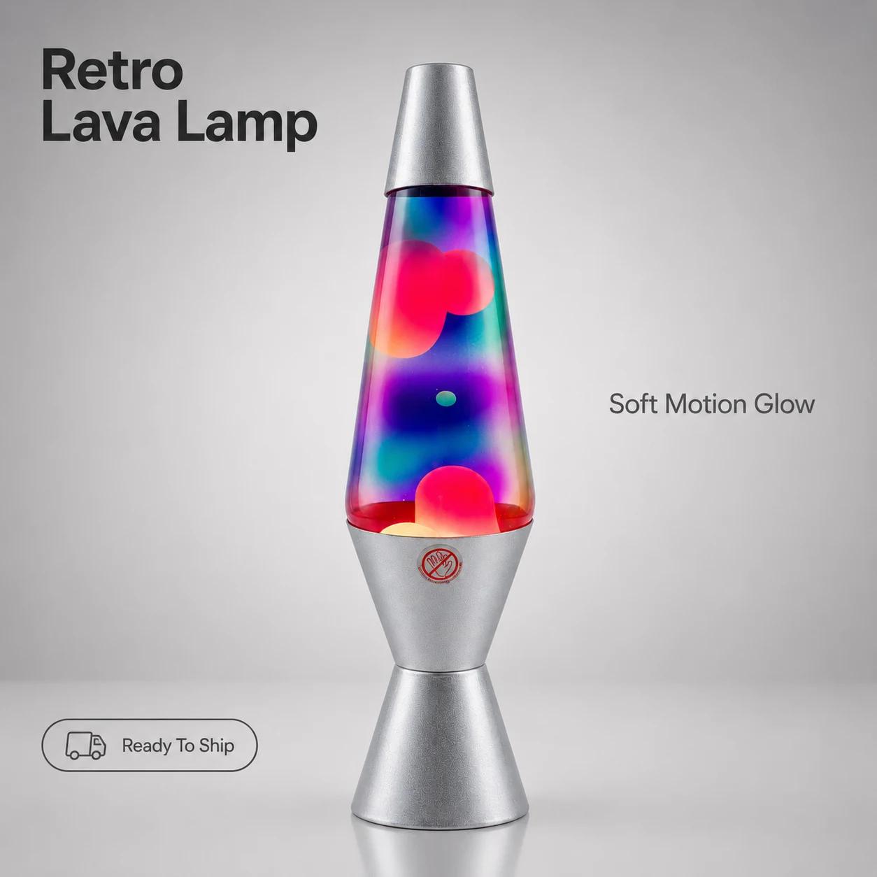 MX-3027C plug-in color lava lamp showing a strong decorative paraffin glow effect for bedroom and home decor use.