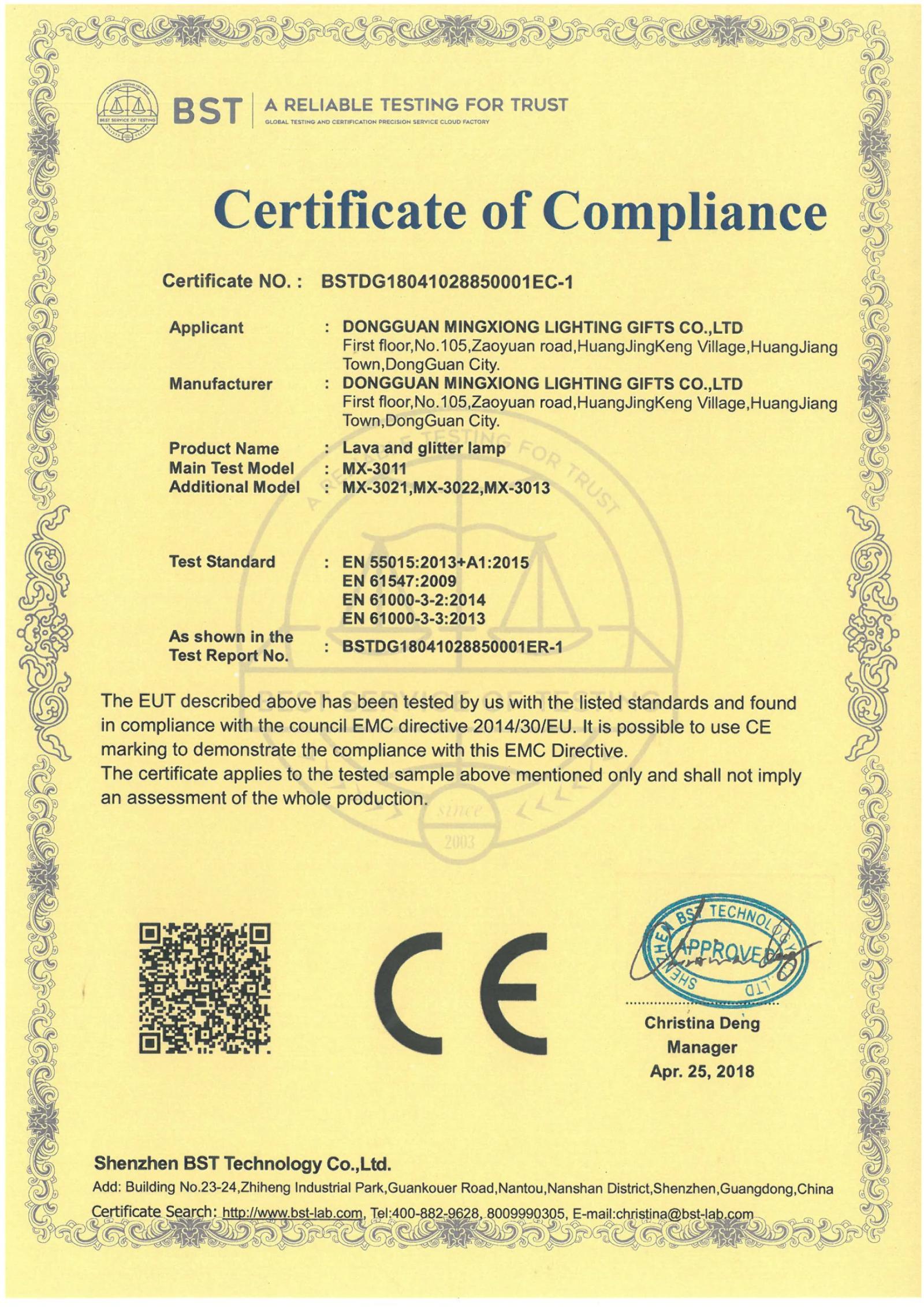 MX-3011 Decorative Light CE EMC certificate preview