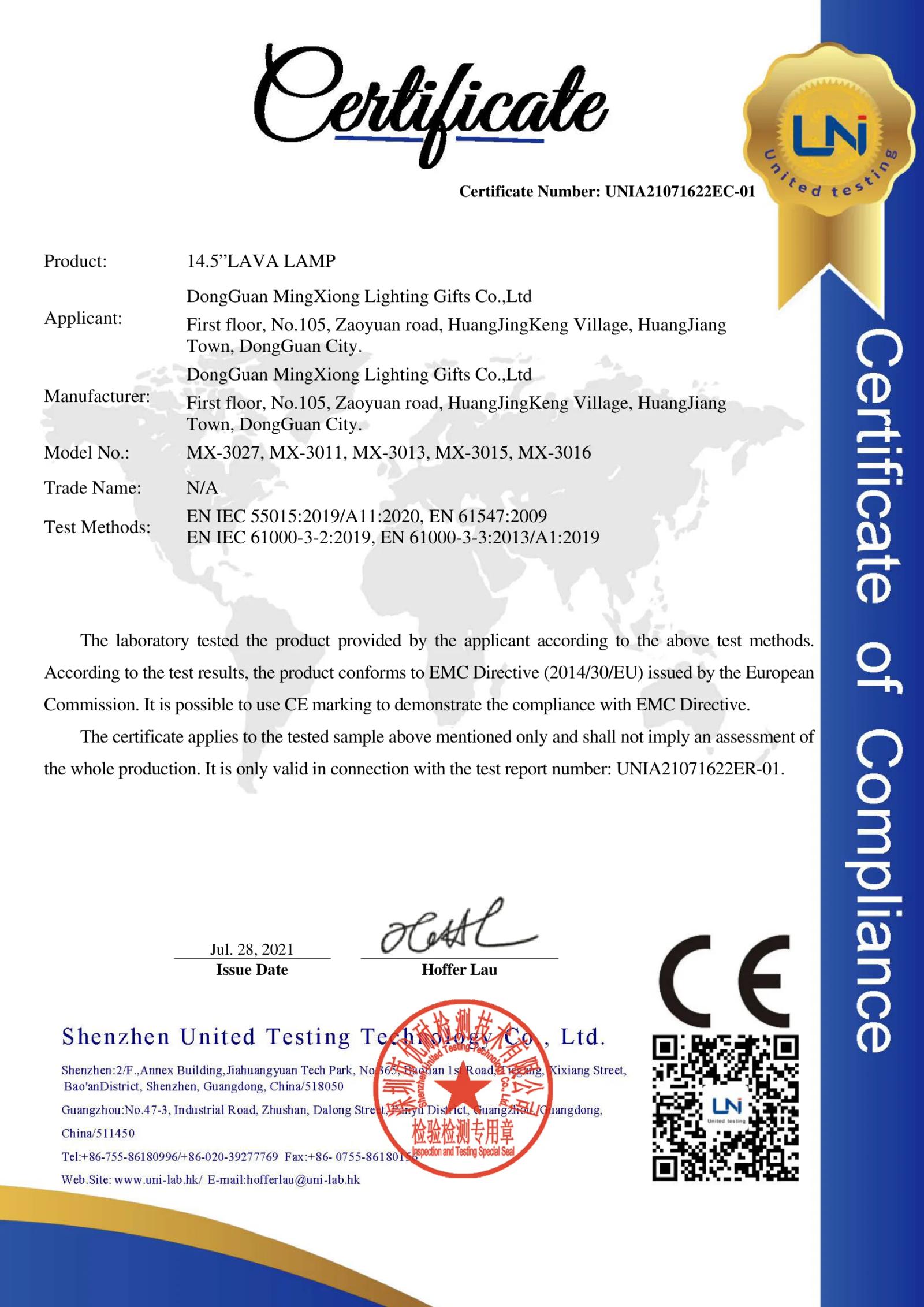 MX-3011 CE certificate key page preview