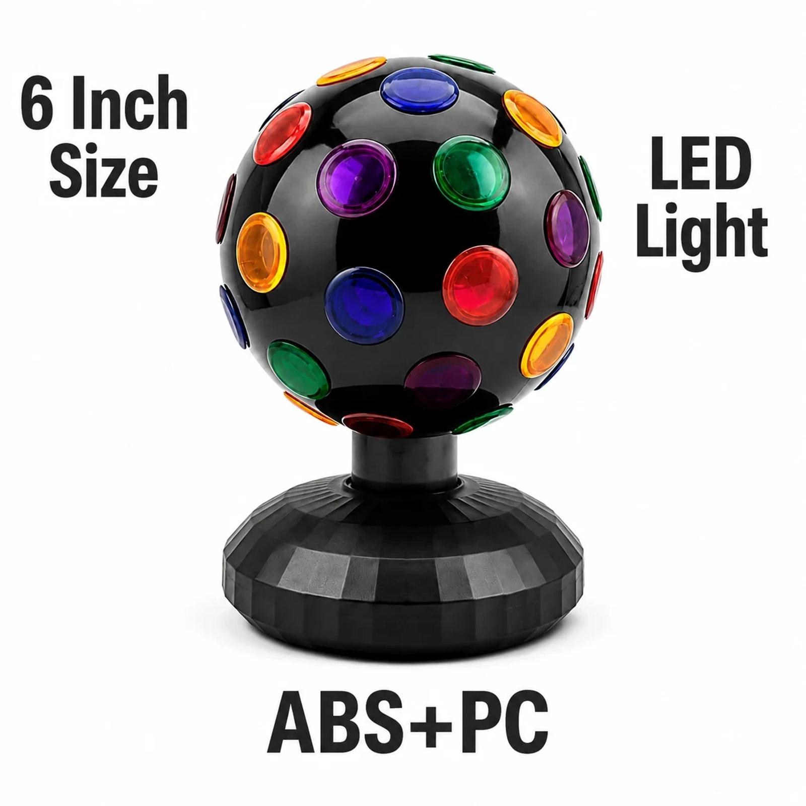 Complete product view of MX-6015 6 inch disco ball light with round lens ball and base