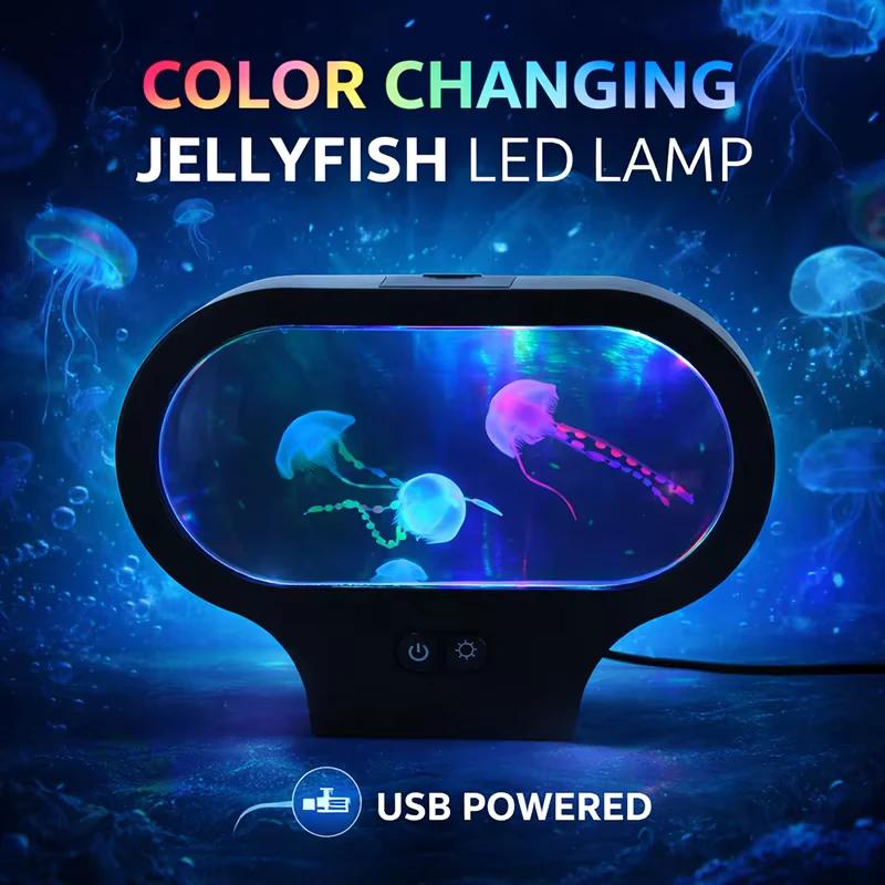 Color changing USB powered LED jellyfish lamp for living room and desk decor