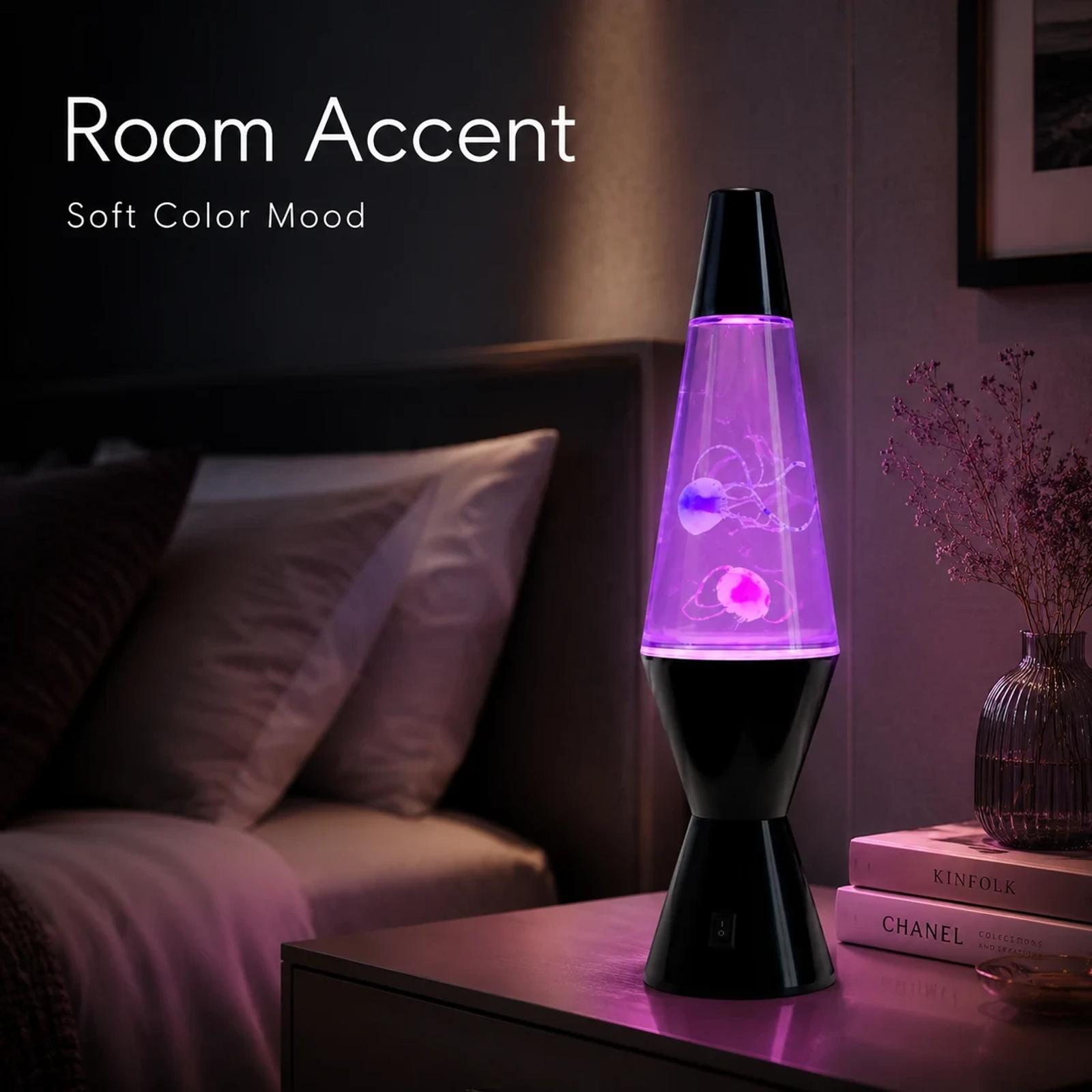 MX-5013Z jellyfish mood night lamp glowing on a bedroom bedside table for soft home decor lighting