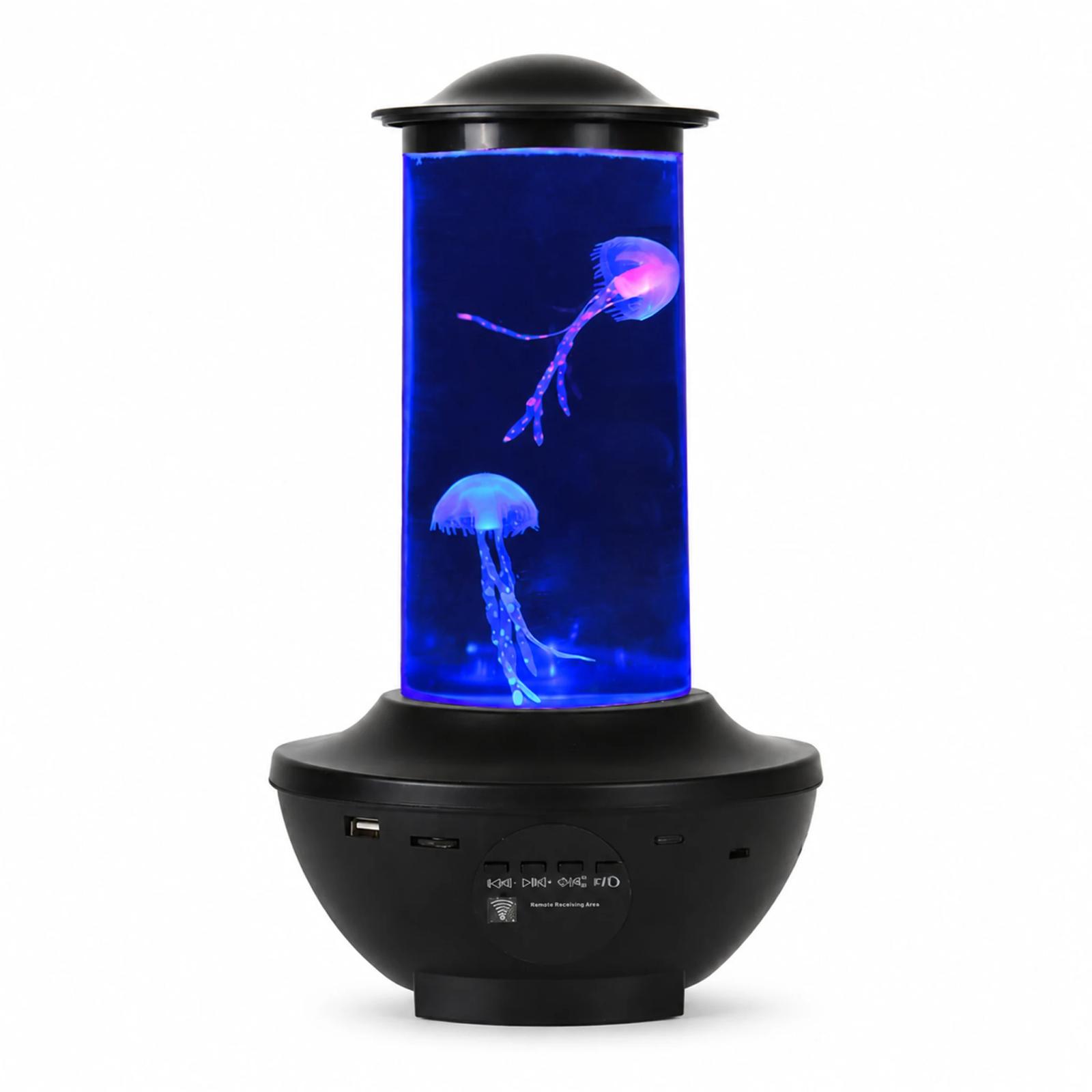 MX-5013R round jellyfish lamp with Bluetooth speaker on a white background