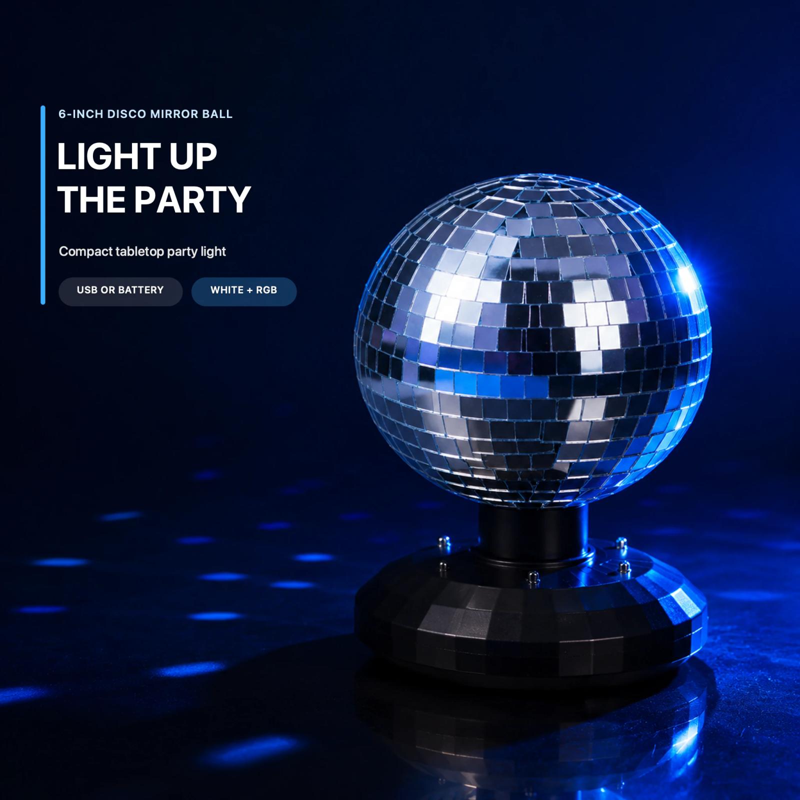 MX-6016B 6-inch disco mirror ball party light with white and RGB light options