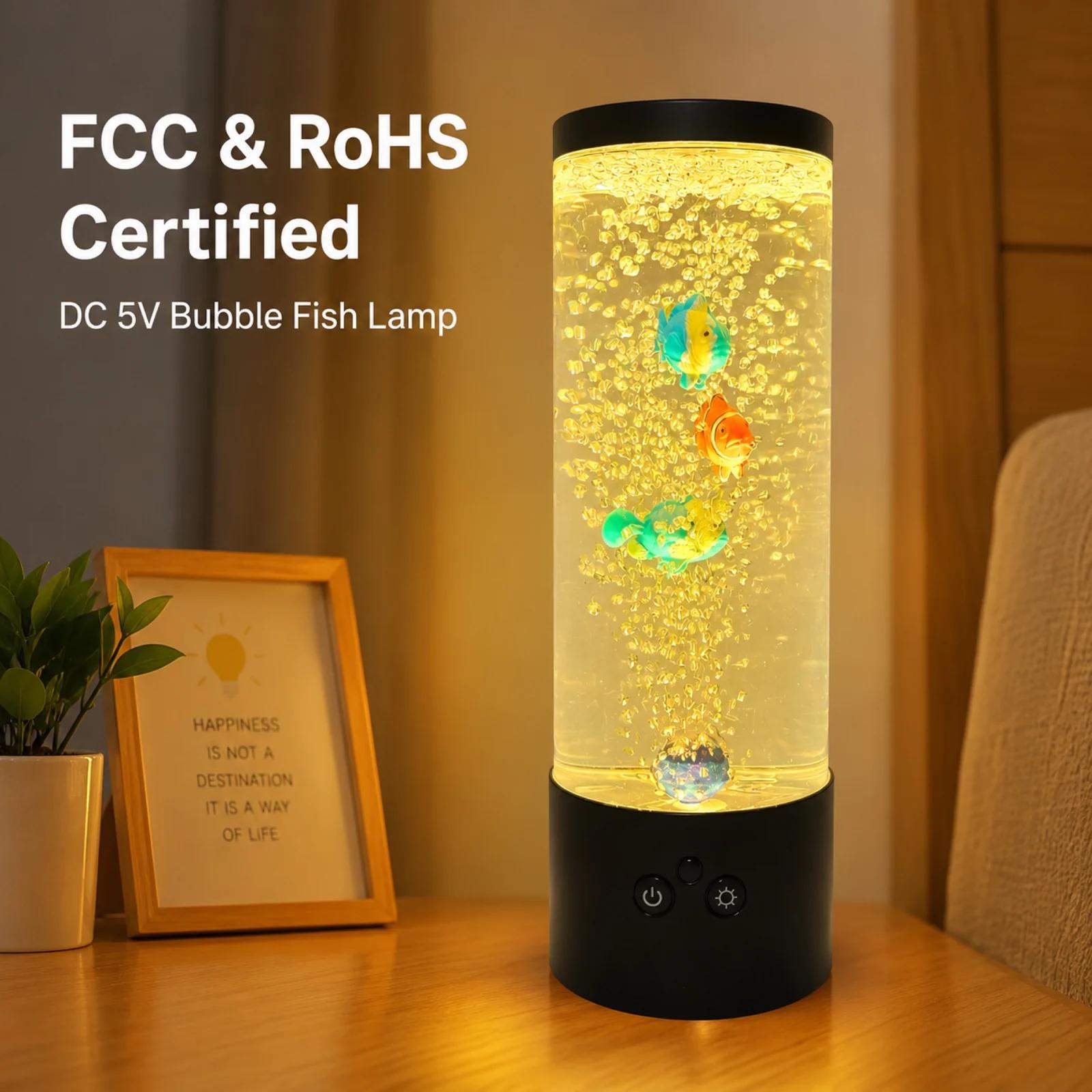MX-5014B bubble fish water column lamp showing color changing illuminated aquarium effect