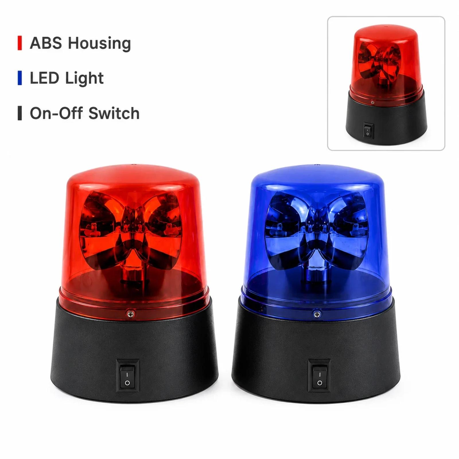 MX-6016-2 mini LED party beacon product view showing red and blue cover options and front switch